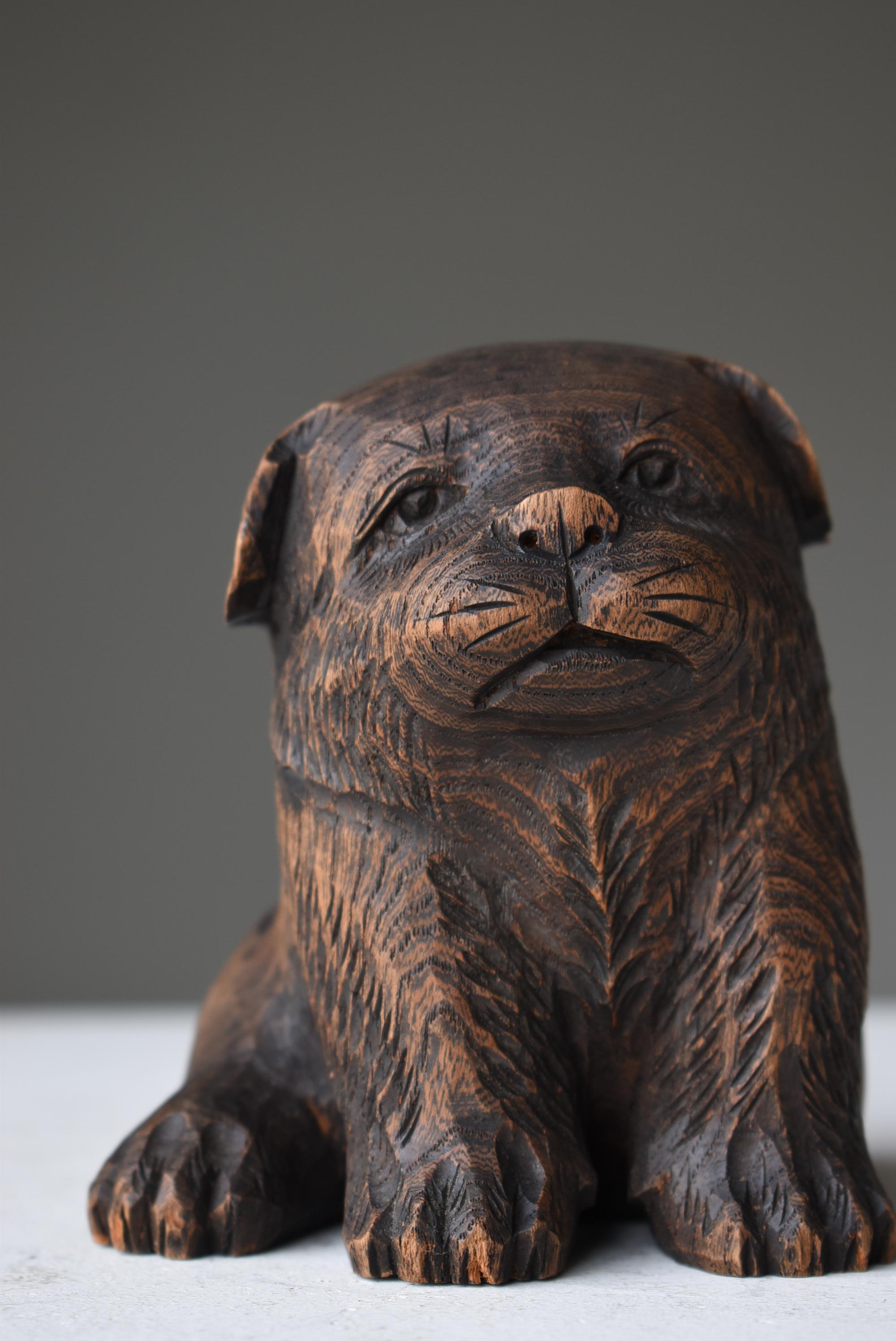 Mid-20th Century Japanese Old Wood Carving Dog 1930s-1950s / Figurine Wabisabi