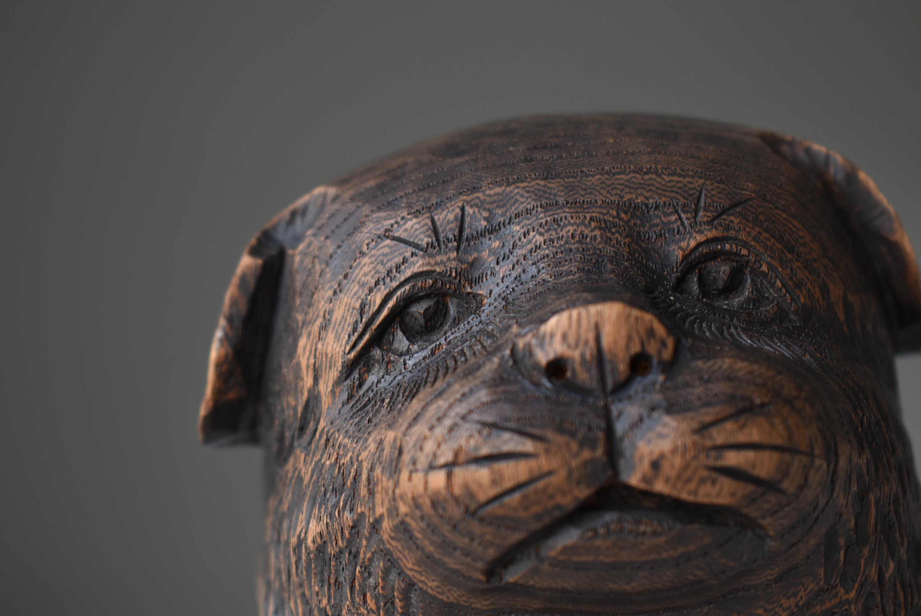 Japanese Old Wood Carving Dog 1930s-1950s / Figurine Wabisabi 1