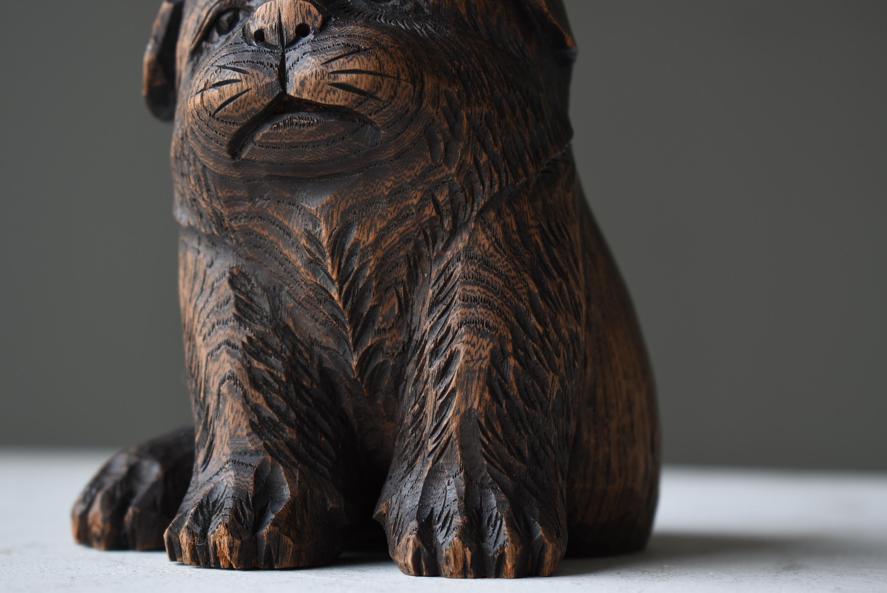Japanese Old Wood Carving Dog 1930s-1950s / Figurine Wabisabi 2