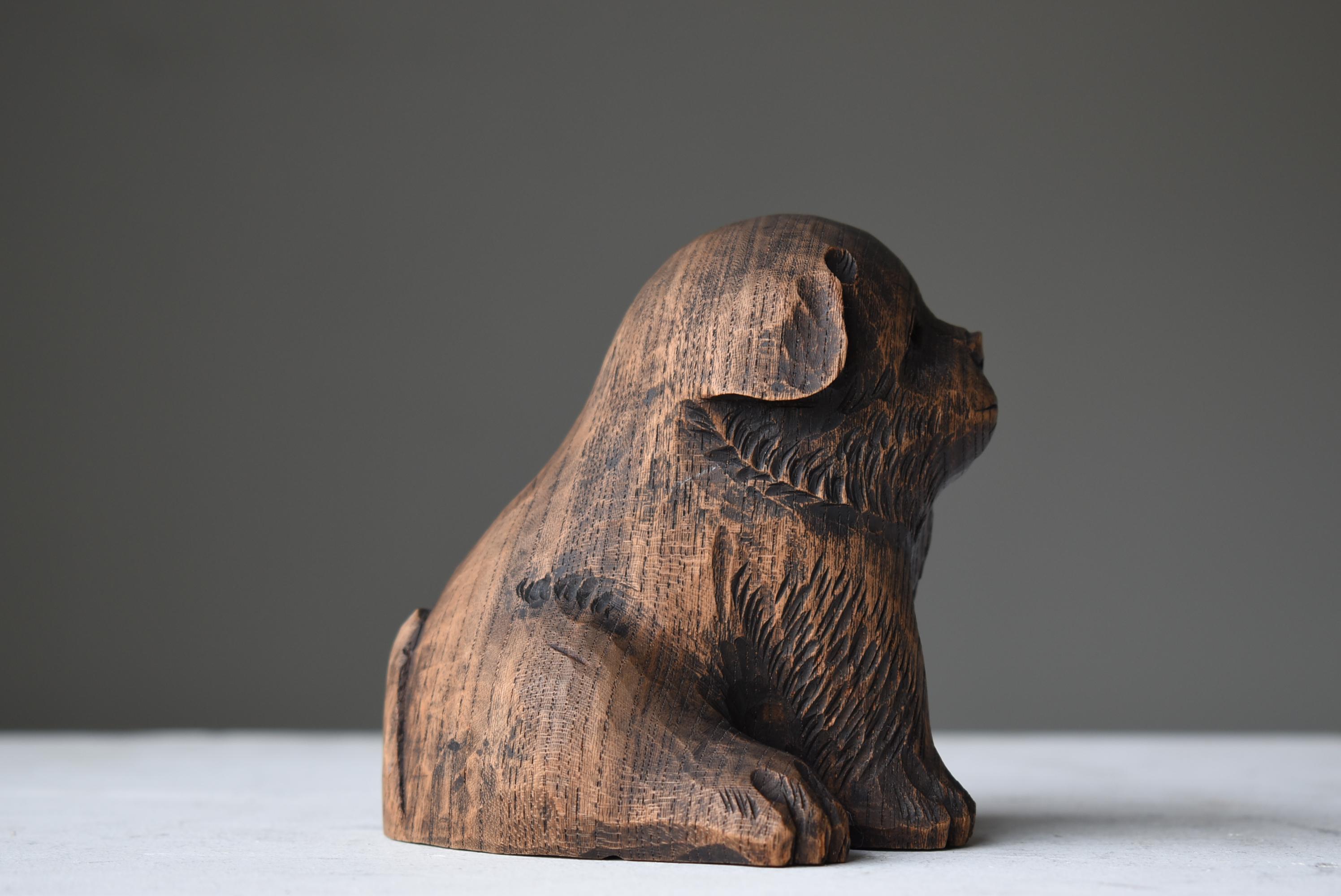 Japanese Old Wood Carving Dog 1930s-1950s / Figurine Wabisabi 3