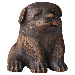 Japanese Old Wood Carving Dog 1930s-1950s / Figurine Wabisabi
