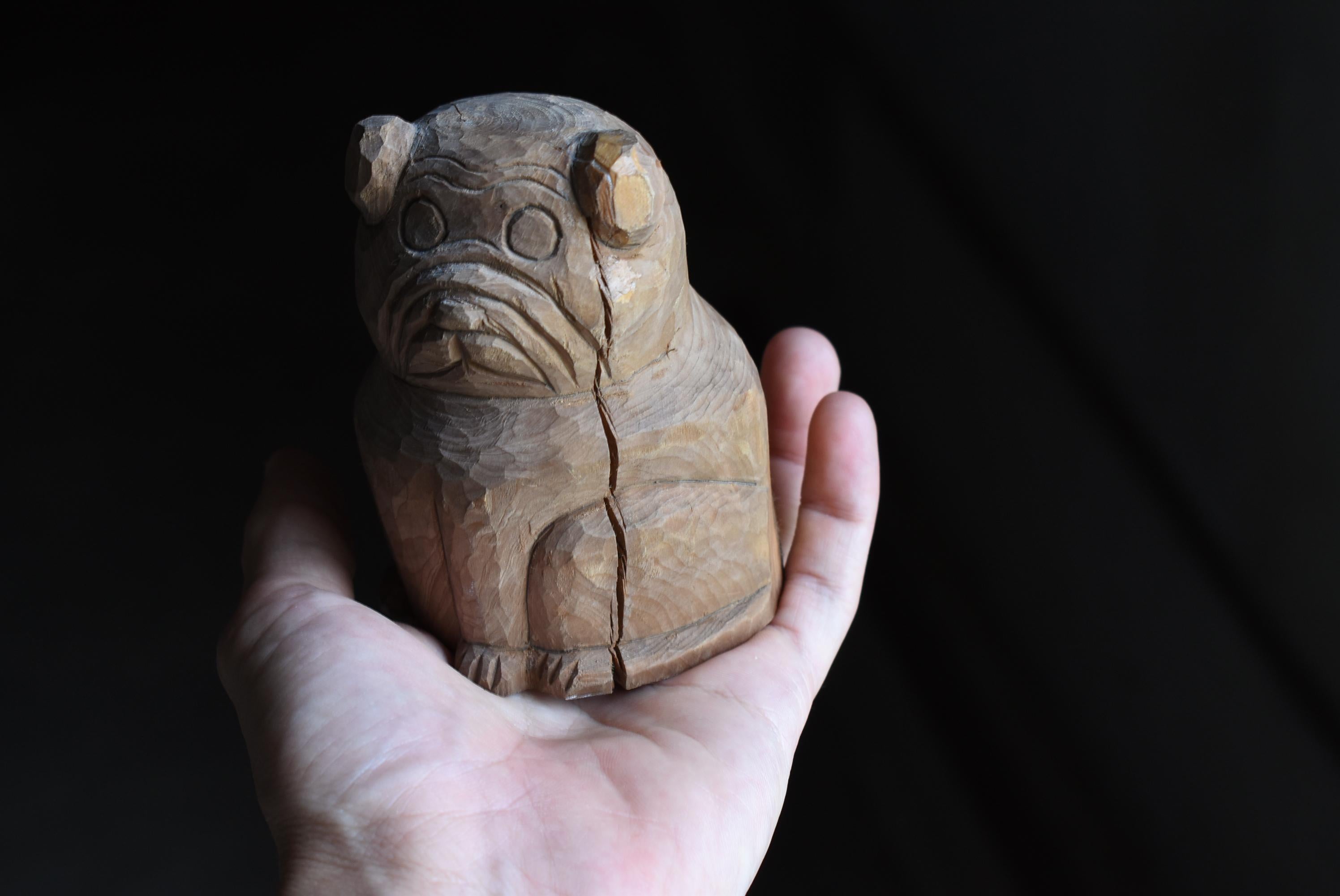 Japanese Old Wood Carving Dog 1940s-1970s / Figurine Sculpture Mingei 5