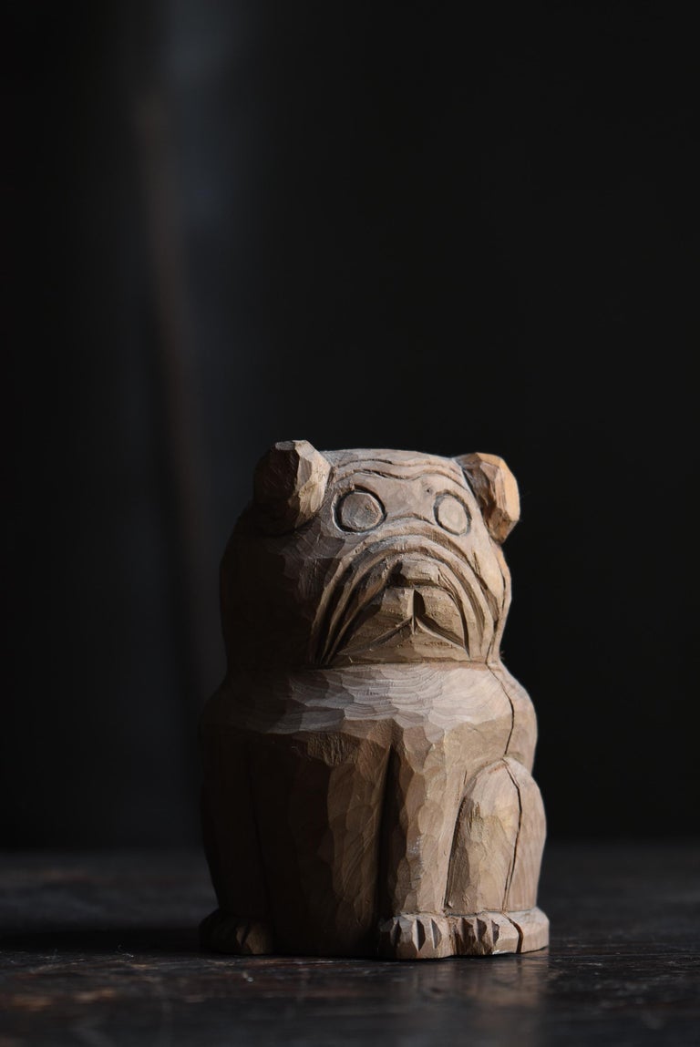 Japanese Old Wood Carving Dog 1940s-1970s / Figurine Sculpture Mingei For Sale 6