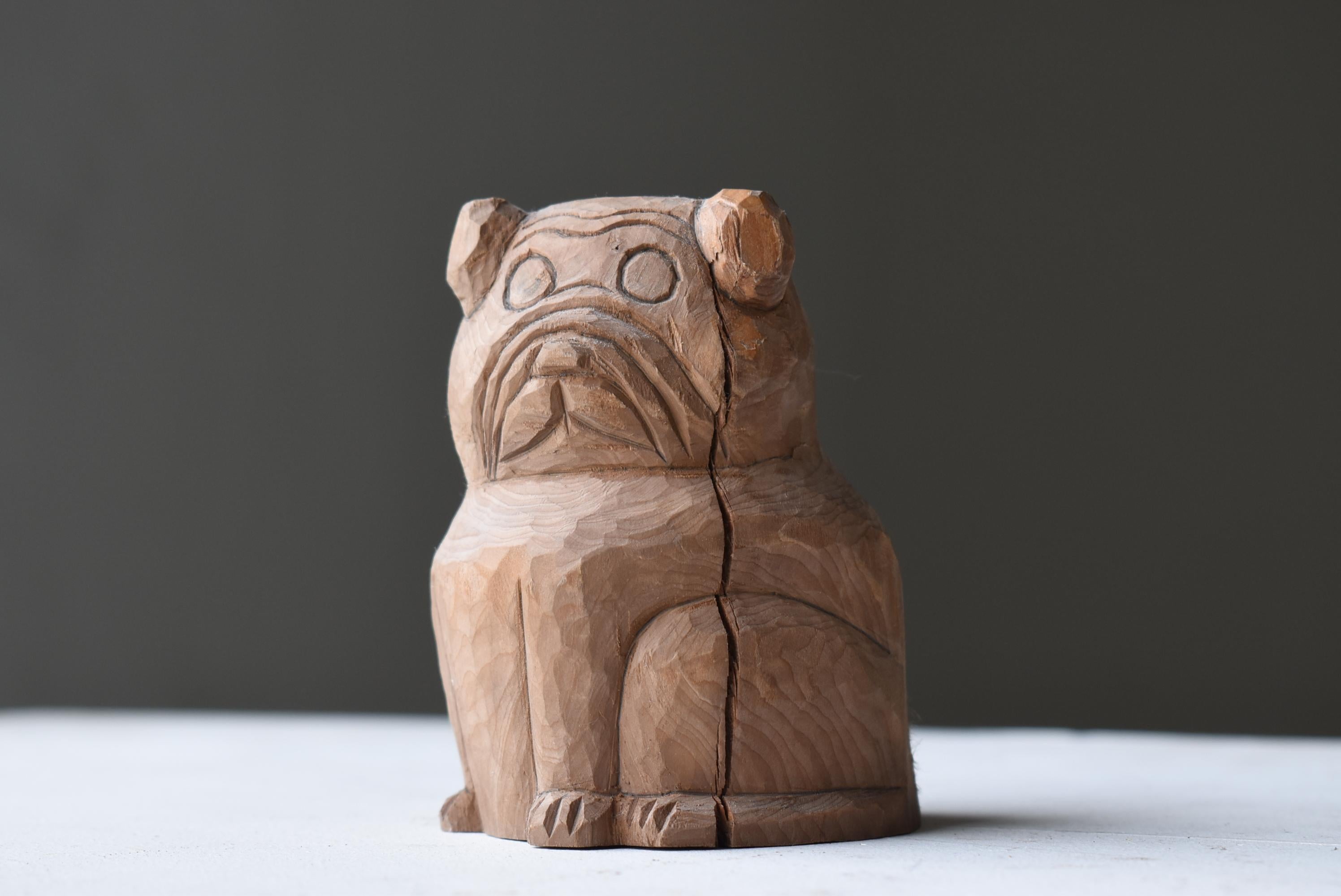 Showa Japanese Old Wood Carving Dog 1940s-1970s / Figurine Sculpture Mingei