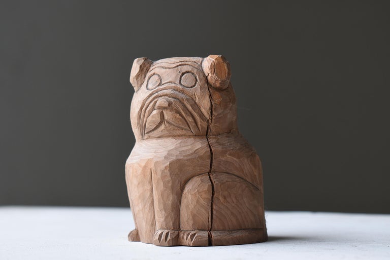 Showa Japanese Old Wood Carving Dog 1940s-1970s / Figurine Sculpture Mingei For Sale