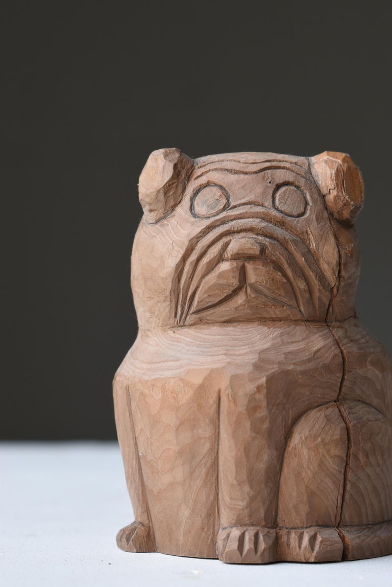 Japanned Japanese Old Wood Carving Dog 1940s-1970s / Figurine Sculpture Mingei For Sale