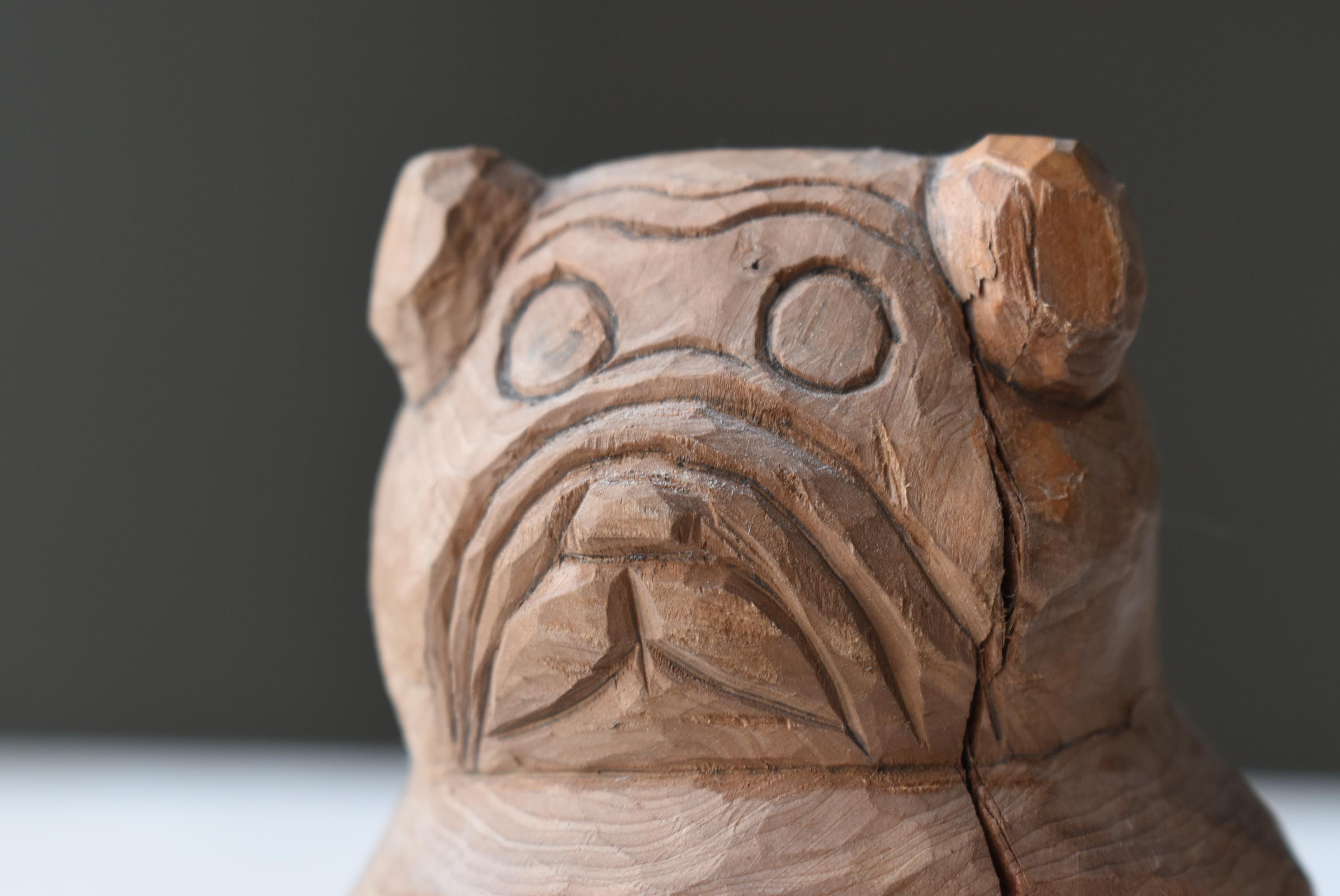 Japanese Old Wood Carving Dog 1940s-1970s / Figurine Sculpture Mingei In Good Condition In Sammu-shi, Chiba