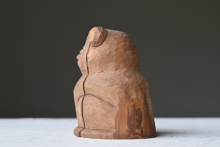 Cedar Japanese Old Wood Carving Dog 1940s-1970s / Figurine Sculpture Mingei For Sale