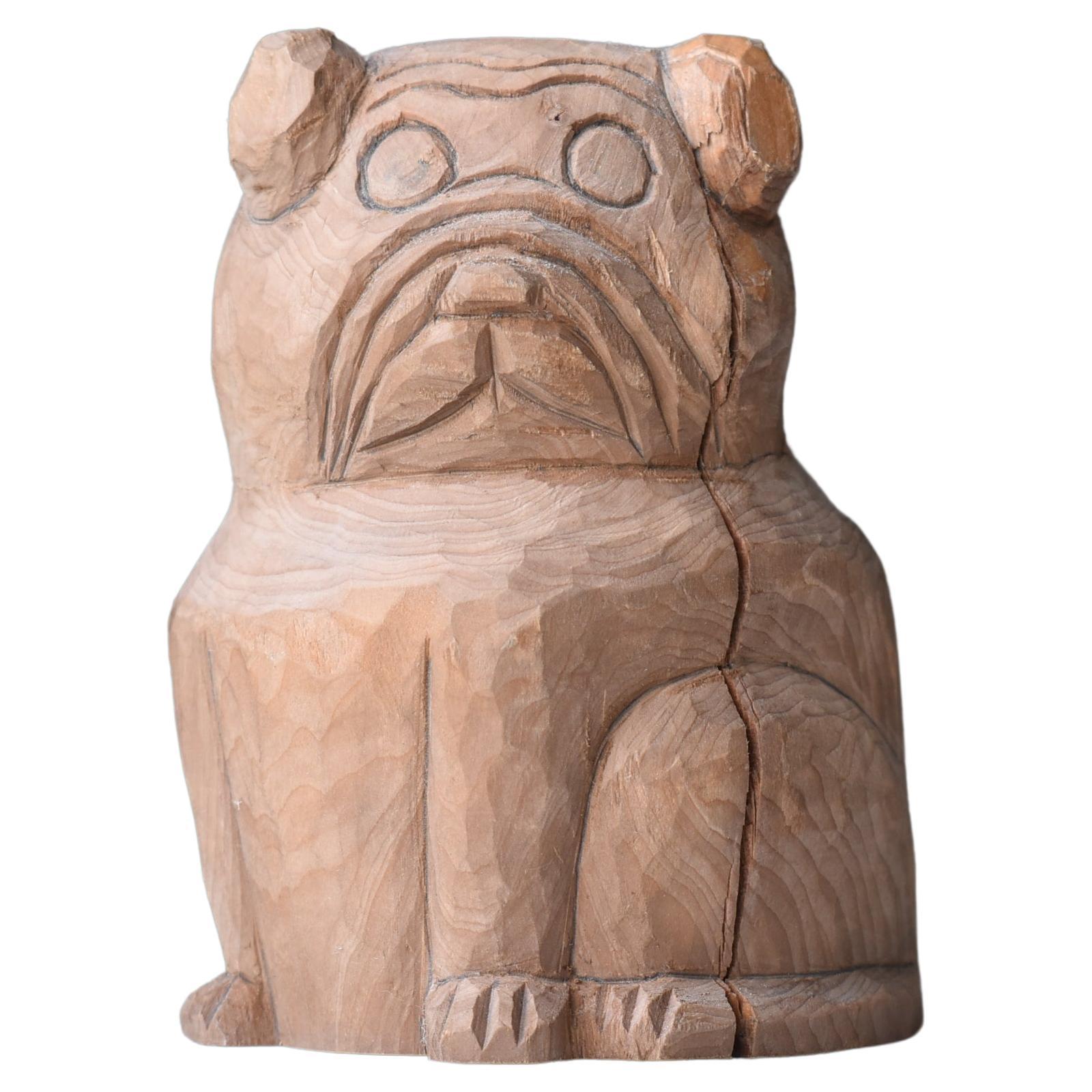 Japanese Old Wood Carving Dog 1940s-1970s / Figurine Sculpture Mingei