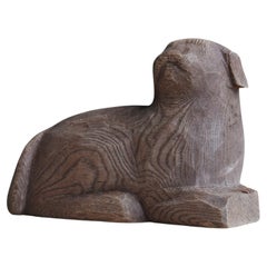 Japanese Old Wood Carving Dog 1950s-1970s / Figurine Sculpture Wabi Sabi