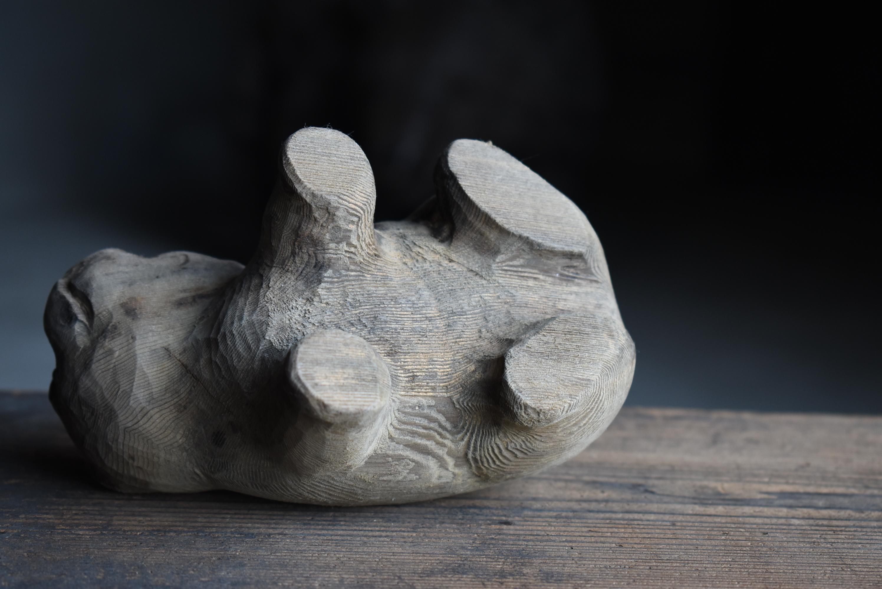 Japanese Old Wood Carving Dog 1950s-1970s / Figurine Sculpture Wabisabi 6