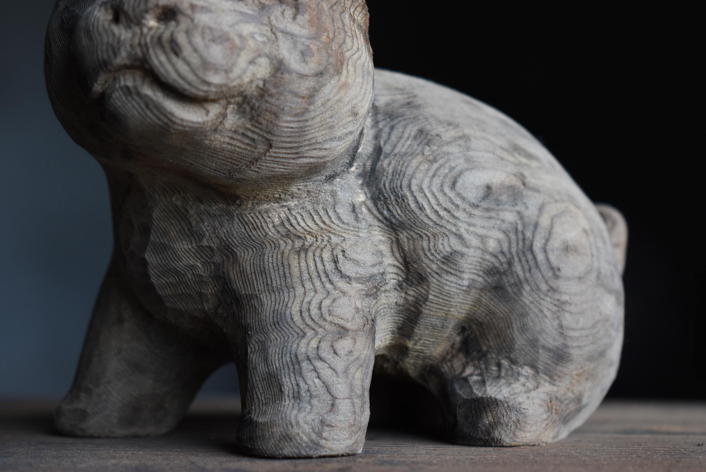 Cedar Japanese Old Wood Carving Dog 1950s-1970s / Figurine Sculpture Wabisabi