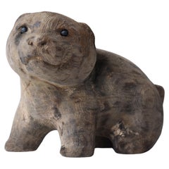 Japanese Old Wood Carving Dog 1950s-1970s / Figurine Sculpture Wabisabi