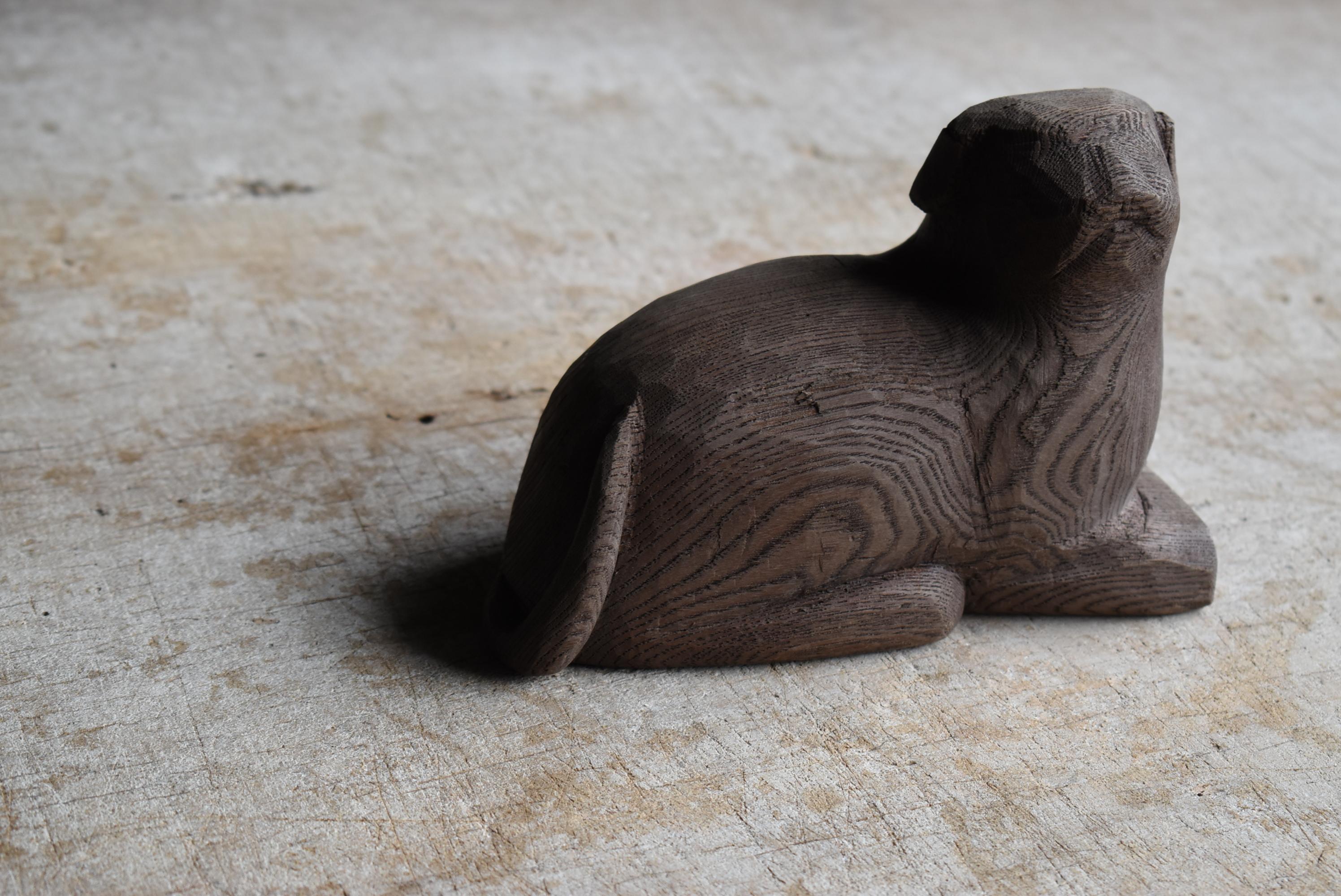 Showa Japanese Old Wood Carving Dog 1950s-1970s / Wabi Sabi