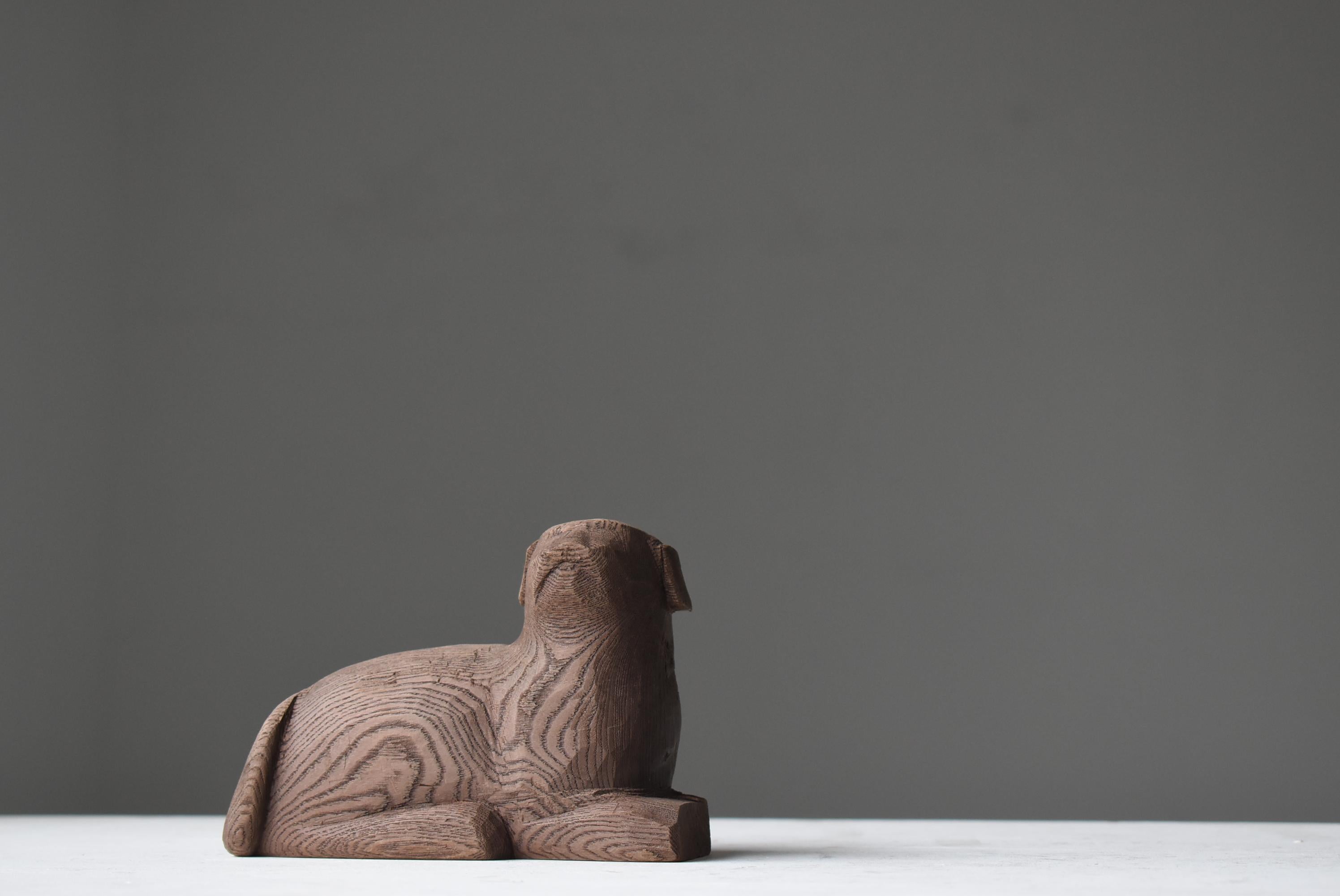 Hand-Carved Japanese Old Wood Carving Dog 1950s-1970s / Wabi Sabi