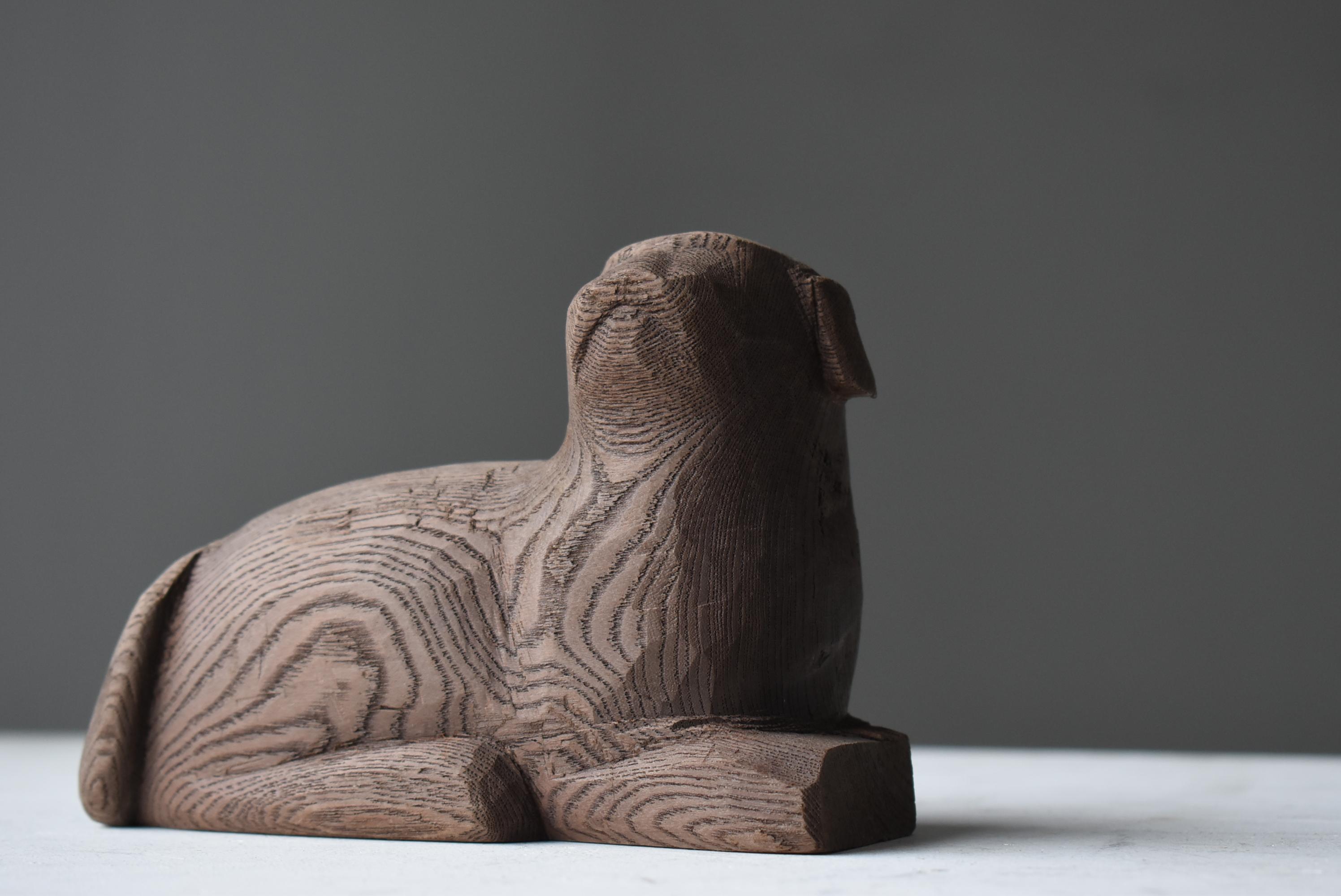 Japanese Old Wood Carving Dog 1950s-1970s / Wabi Sabi In Good Condition In Sammu-shi, Chiba