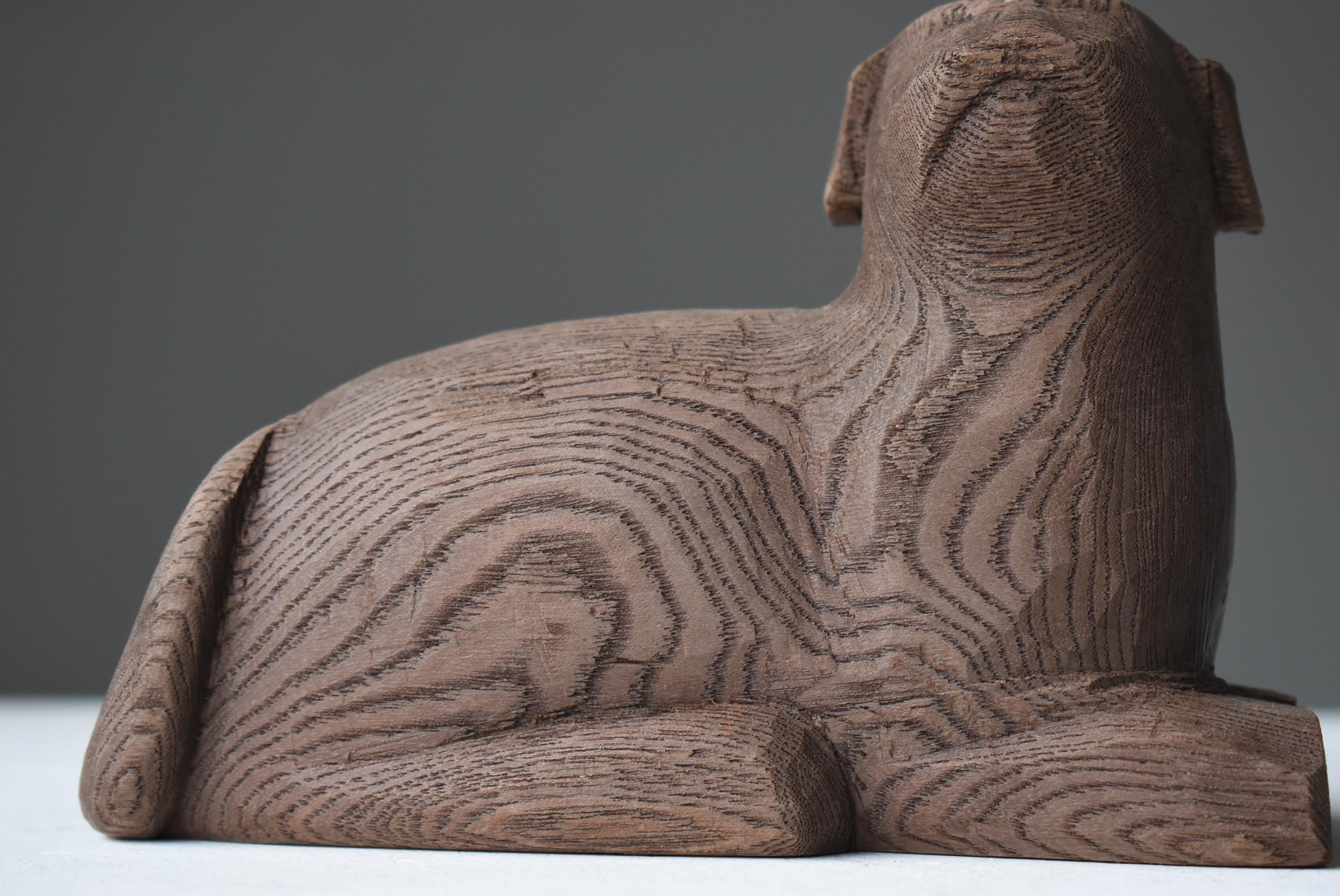 20th Century Japanese Old Wood Carving Dog 1950s-1970s / Wabi Sabi