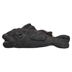 Japanese Old Wood Carving Fish 1860s-1900s/Antique Sculpture Contemporary Art