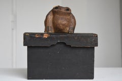Japanese Old Wood Carving Frog with Box 1860s-1900s/Antique Figurine Wabisabi