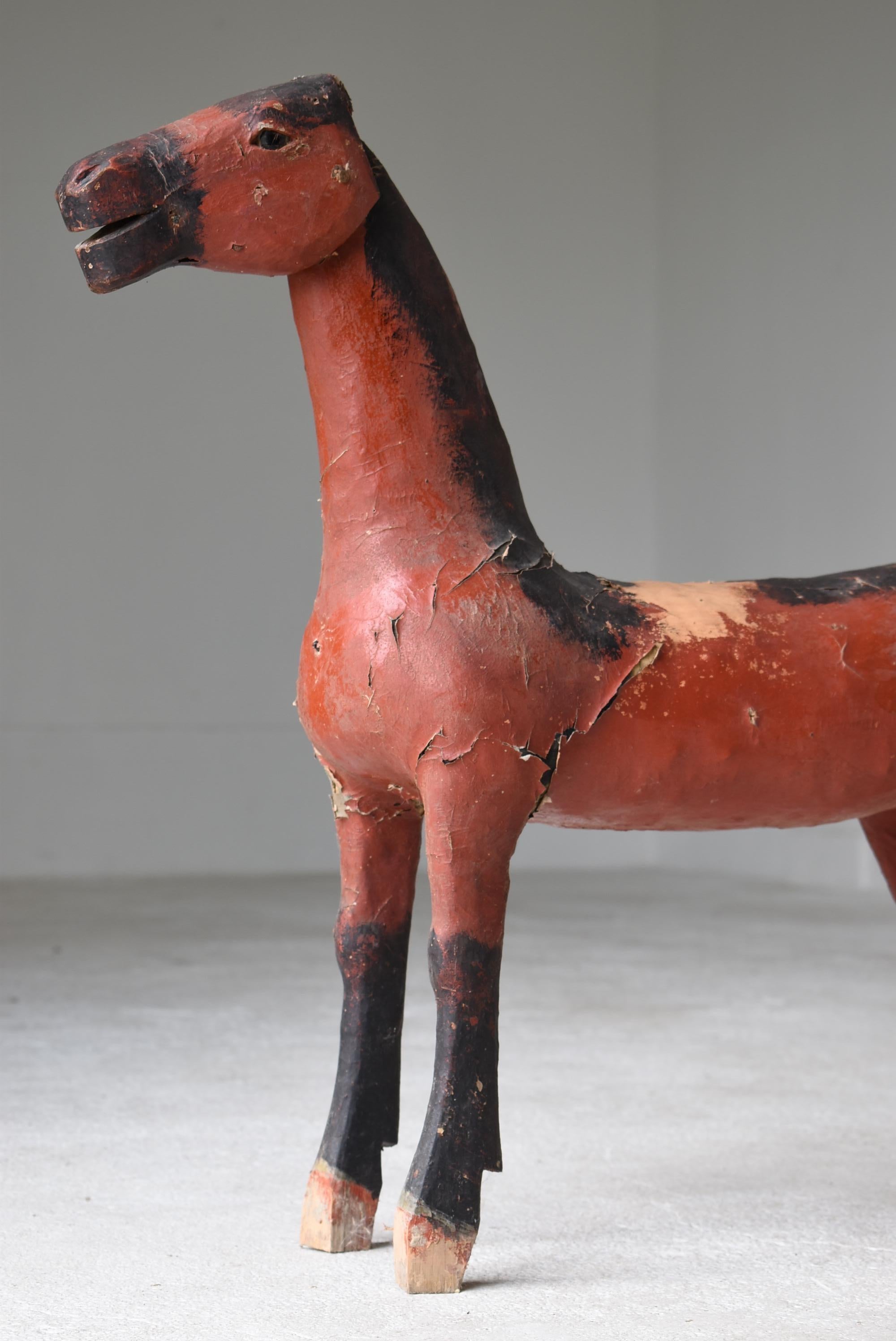 19th Century Japanese antique Wood Carving Horse 1800s-1900s/Sculpture Figurine Wabisabi art