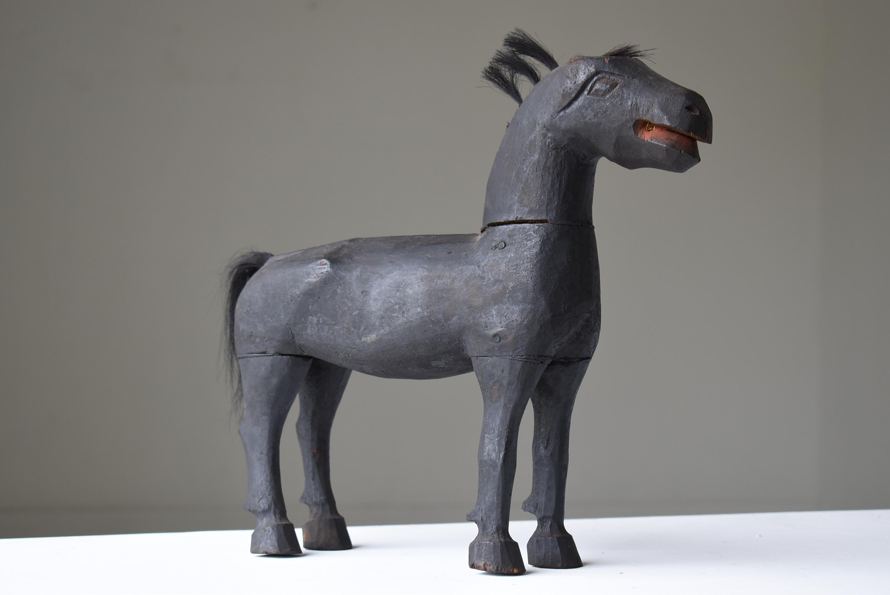 Japanese Old Wood Carving Horse 1800s-1900s/Antique Sculpture Folk Art Wabisabi 6