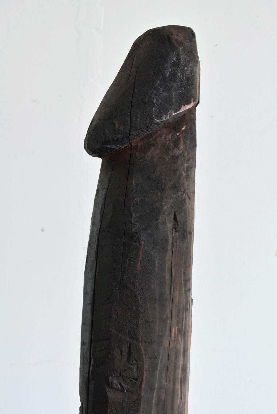 Japanese Old Wood Carving Huge Penis 1800s-1920/Antique Figurine Wabisabi Art In Good Condition In Sammu-shi, Chiba