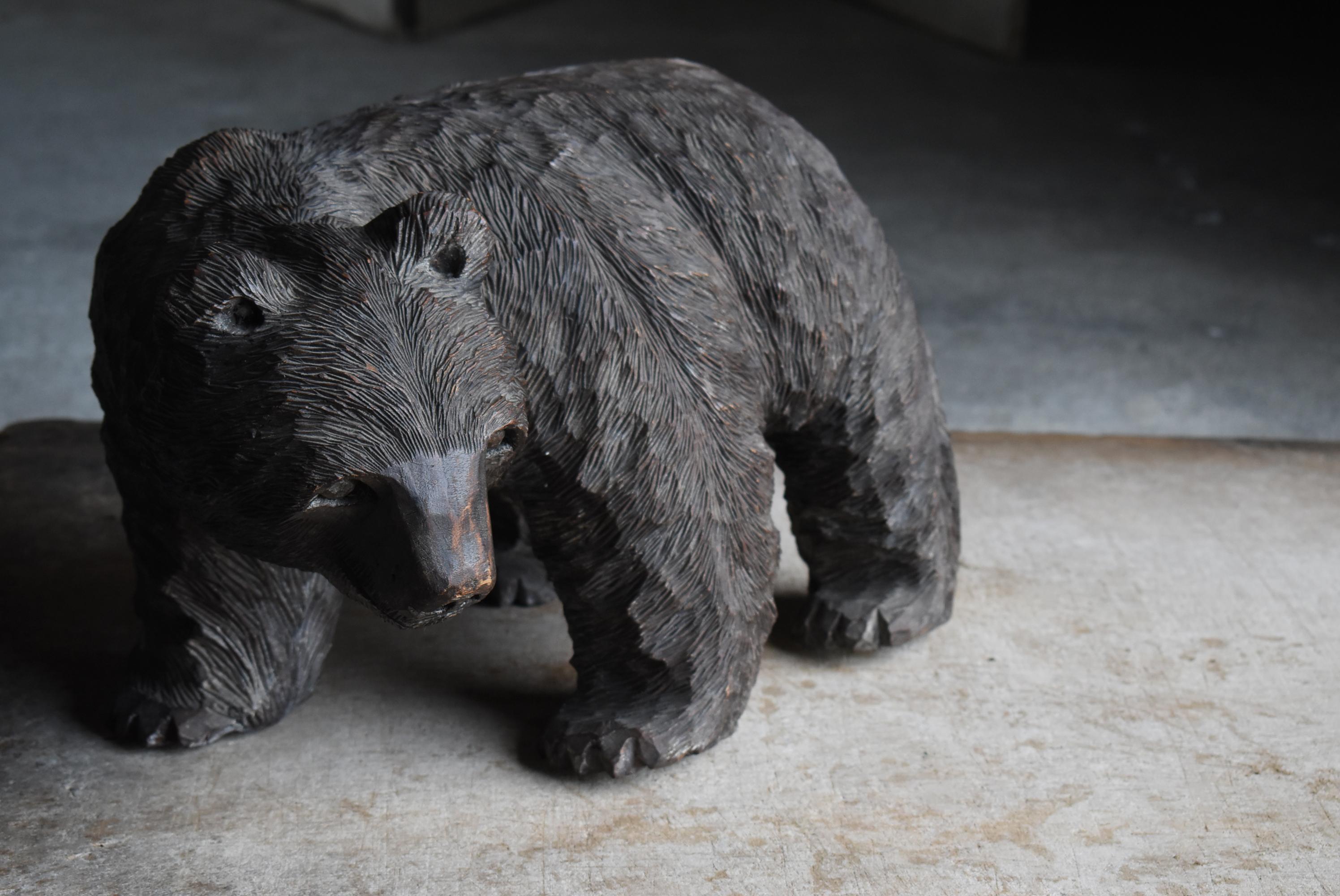 Showa Japanese Old Wood Carving Large Bear 1963's / Sculpture Mingei