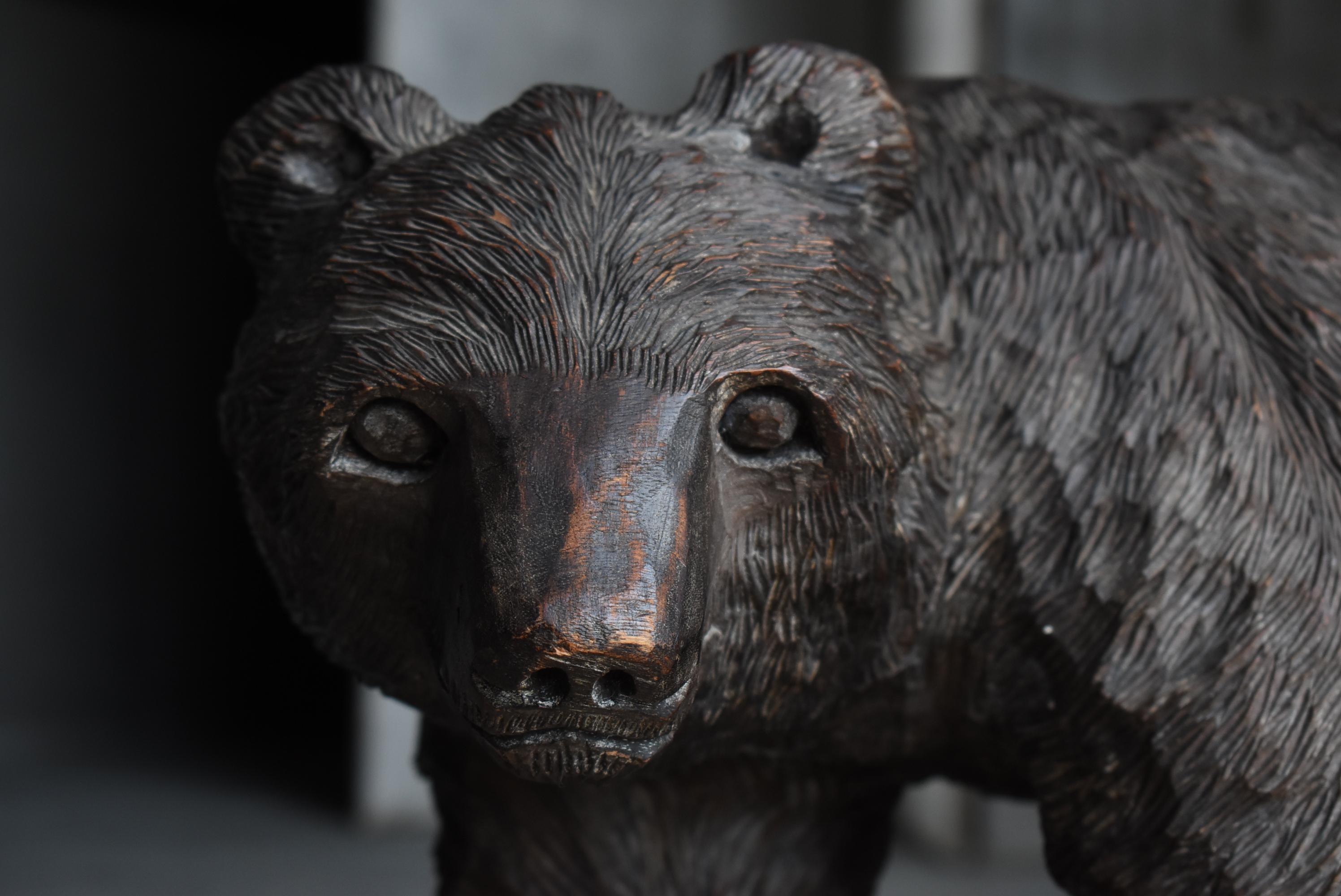 Japanese Old Wood Carving Large Bear 1963's / Sculpture Mingei In Good Condition In Sammu-shi, Chiba