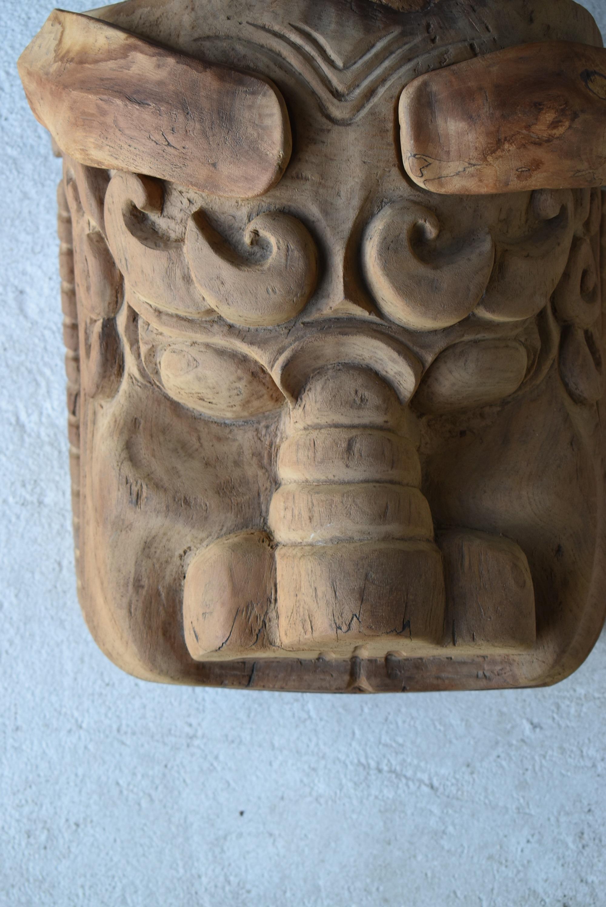 Japanese Old Wood Carving Lion Head/Antique Folk Art Figurine Object Wabisabi 8