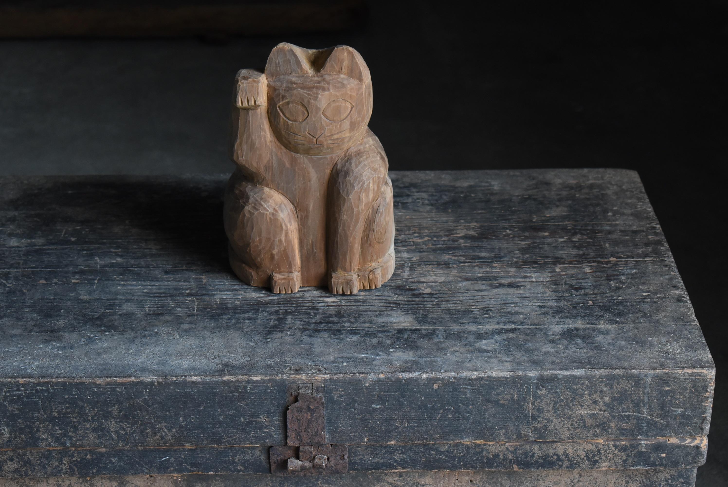 Japanese Old Wood Carving Maneki Neko 1950s-1970s/Beckoning Cat Sculpture mingei 5