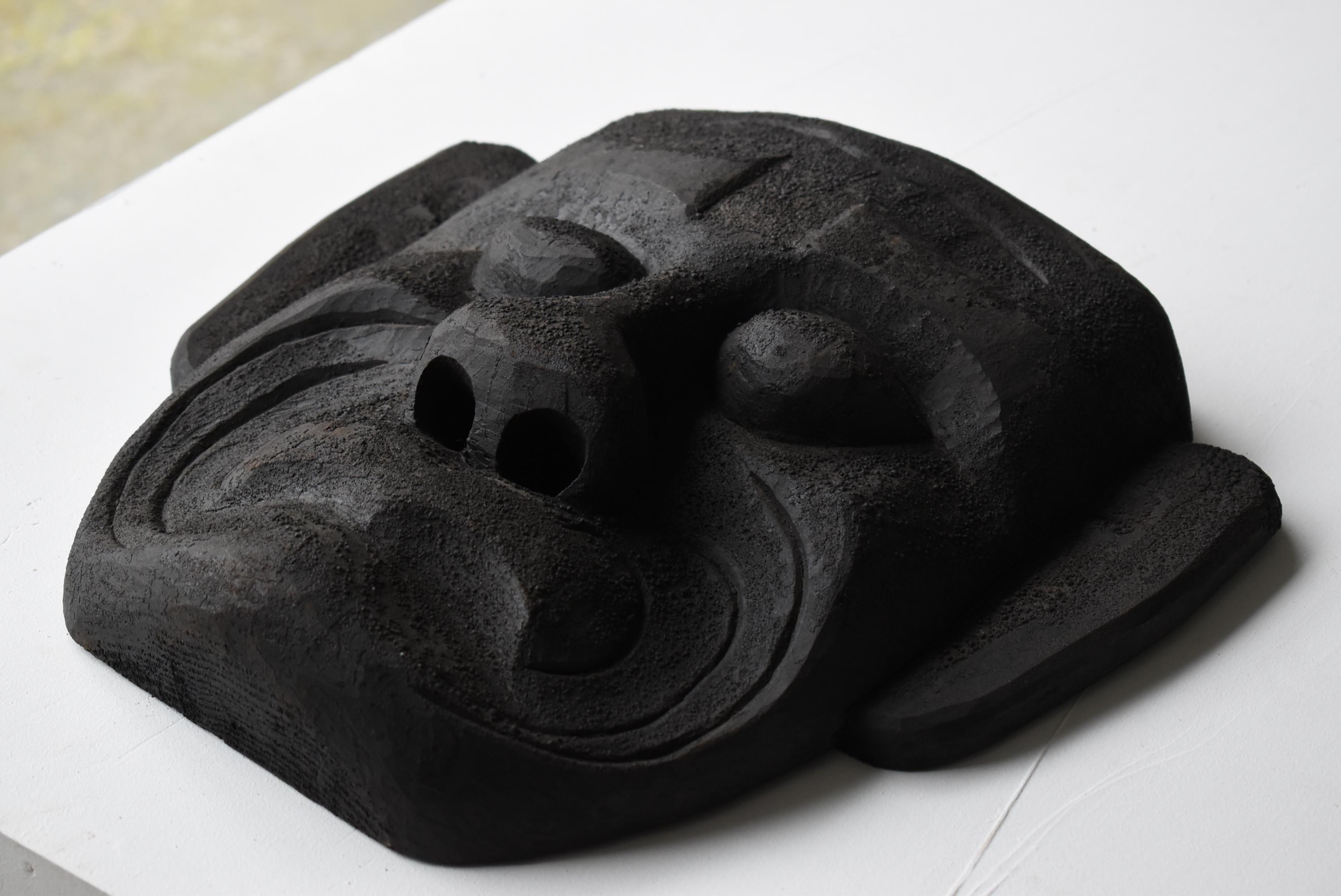 Japanese Old Wood Carving Mask 1800s-1860s/Folk Art Sculpture Wabisabi Object 4