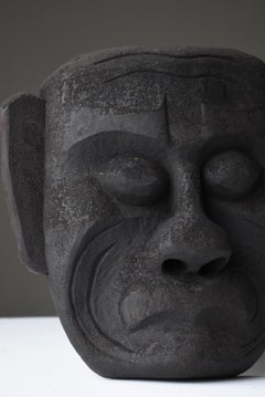 Japanese Old Wood Carving Mask 1800s-1860s/Folk Art Sculpture Wabisabi Object