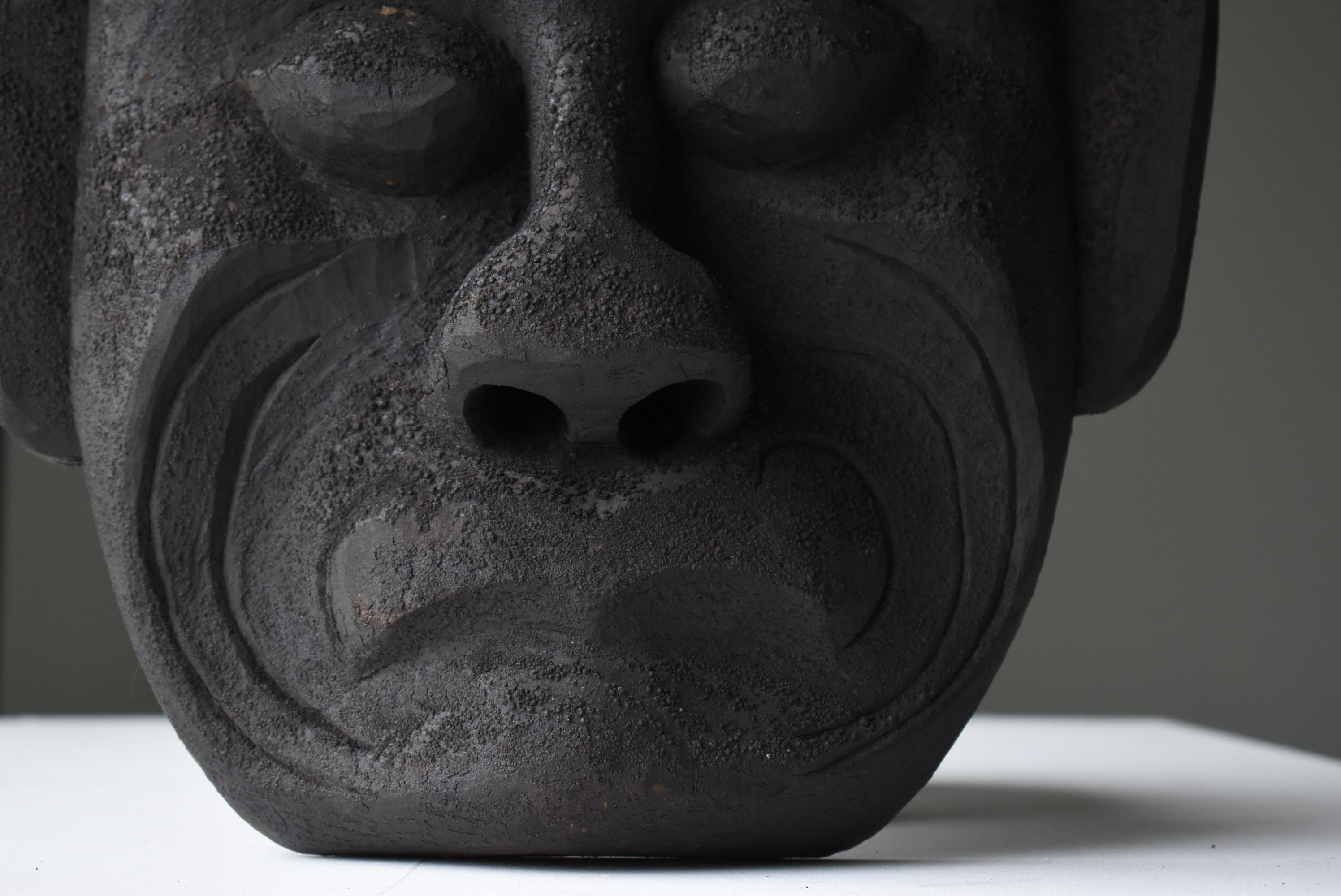Edo Japanese Old Wood Carving Mask 1800s-1860s/Folk Art Sculpture Wabisabi Object