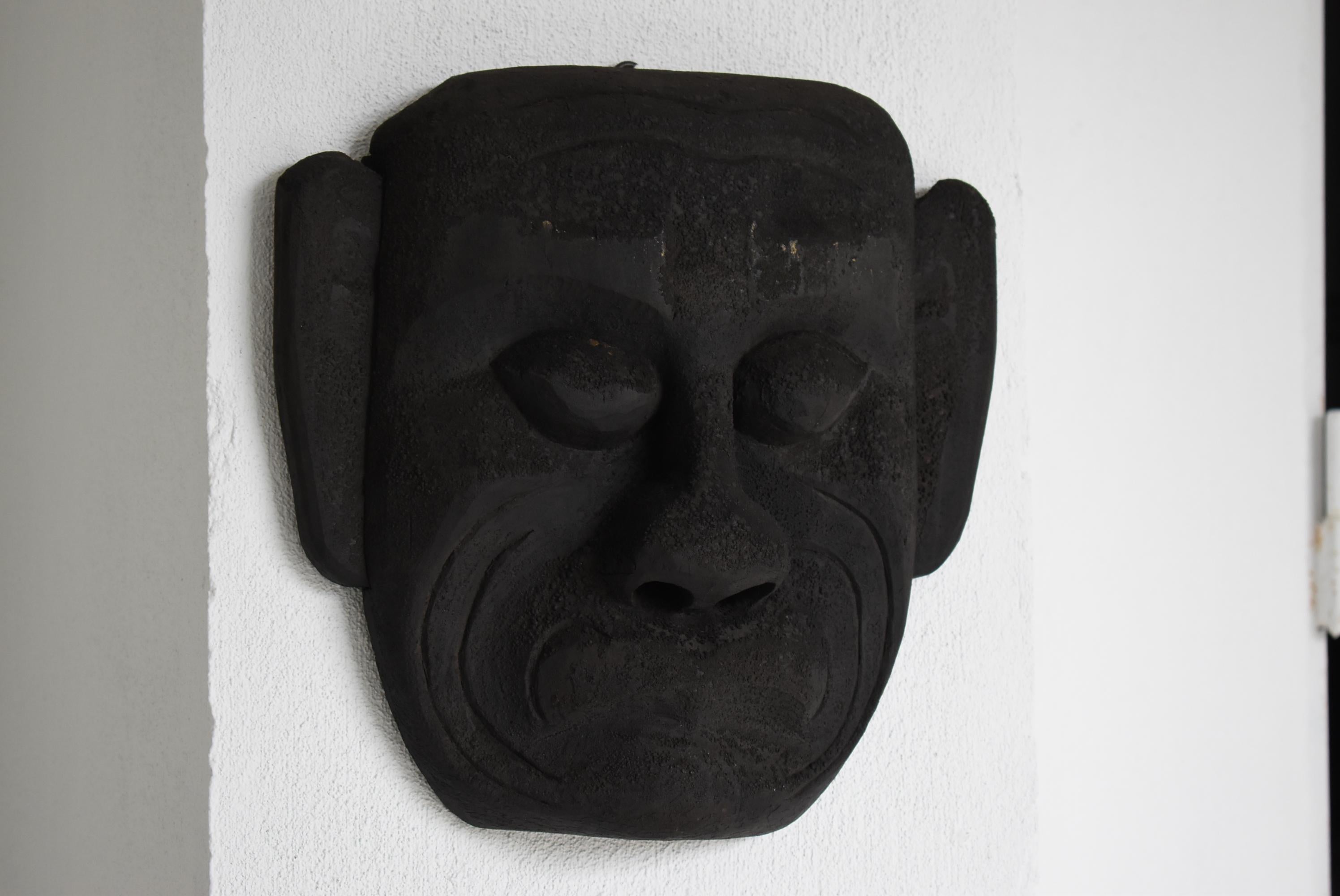 Japanese Old Wood Carving Mask 1800s-1860s/Folk Art Sculpture Wabisabi Object 1