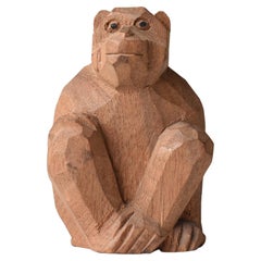 Vintage Japanese Old Wood Carving Monkey 1950s-1970s / Figurine Sculpture Mingei