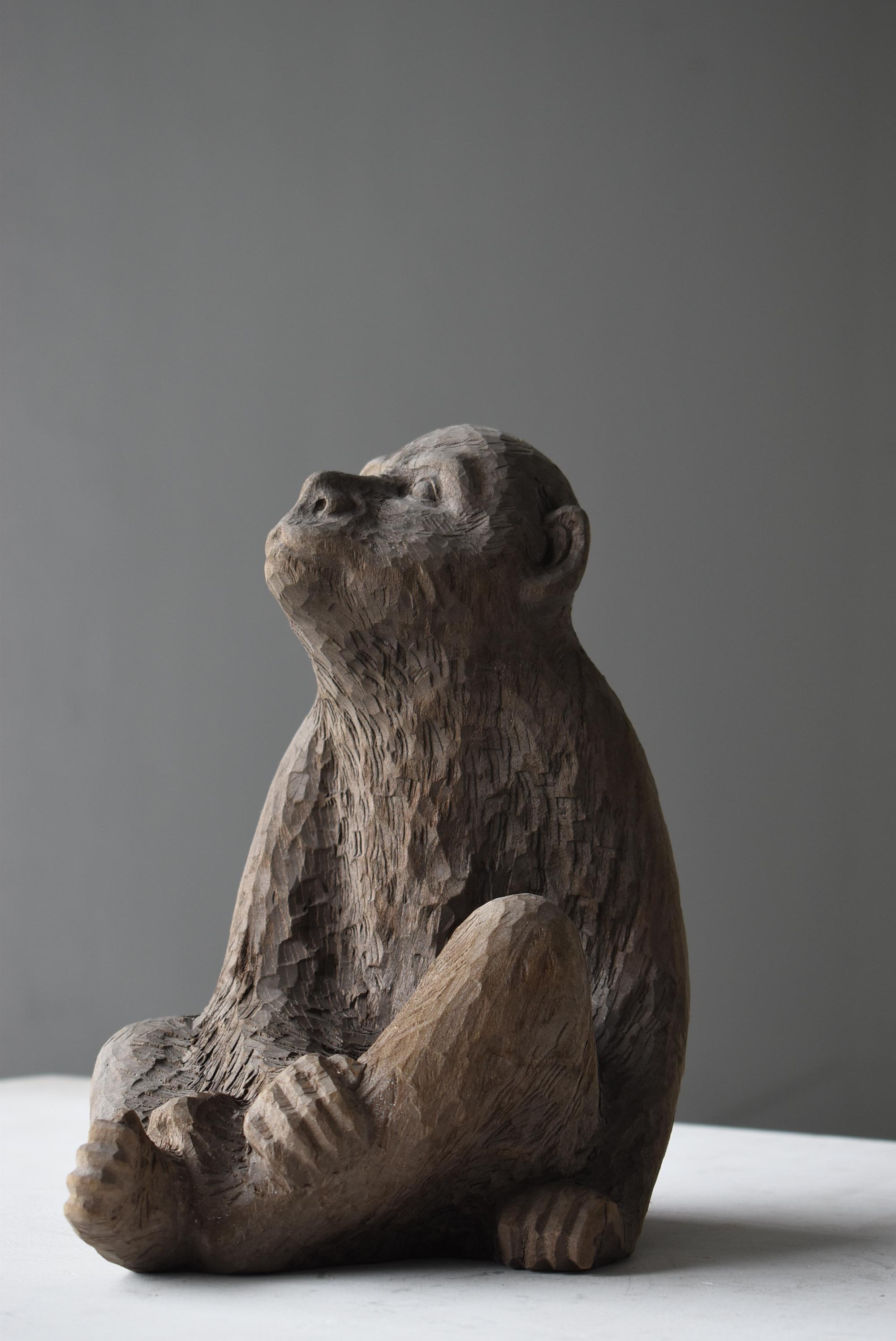 Showa Japanese Old Wood Carving Monkey 1950s-1970s / Sculpture Wabisabi