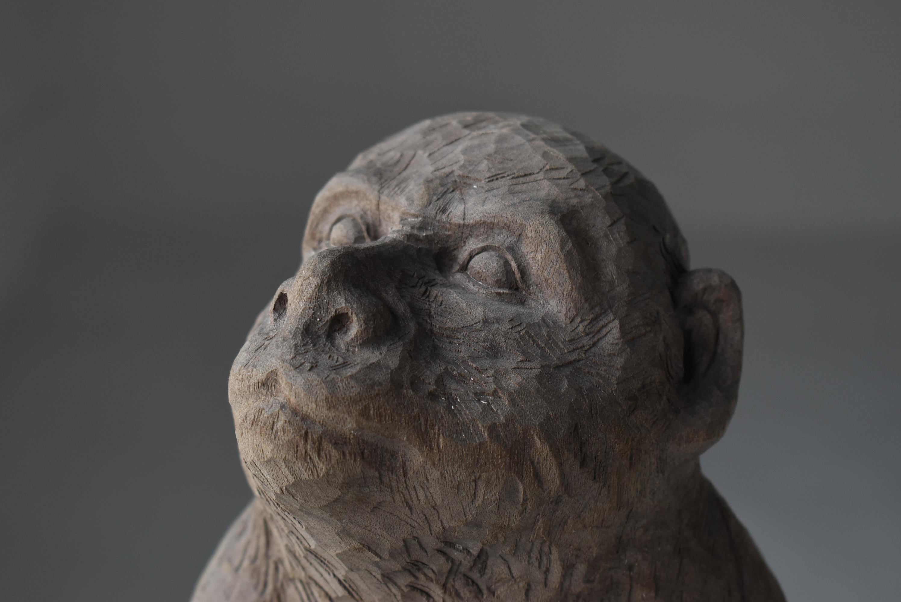 Hand-Carved Japanese Old Wood Carving Monkey 1950s-1970s / Sculpture Wabisabi