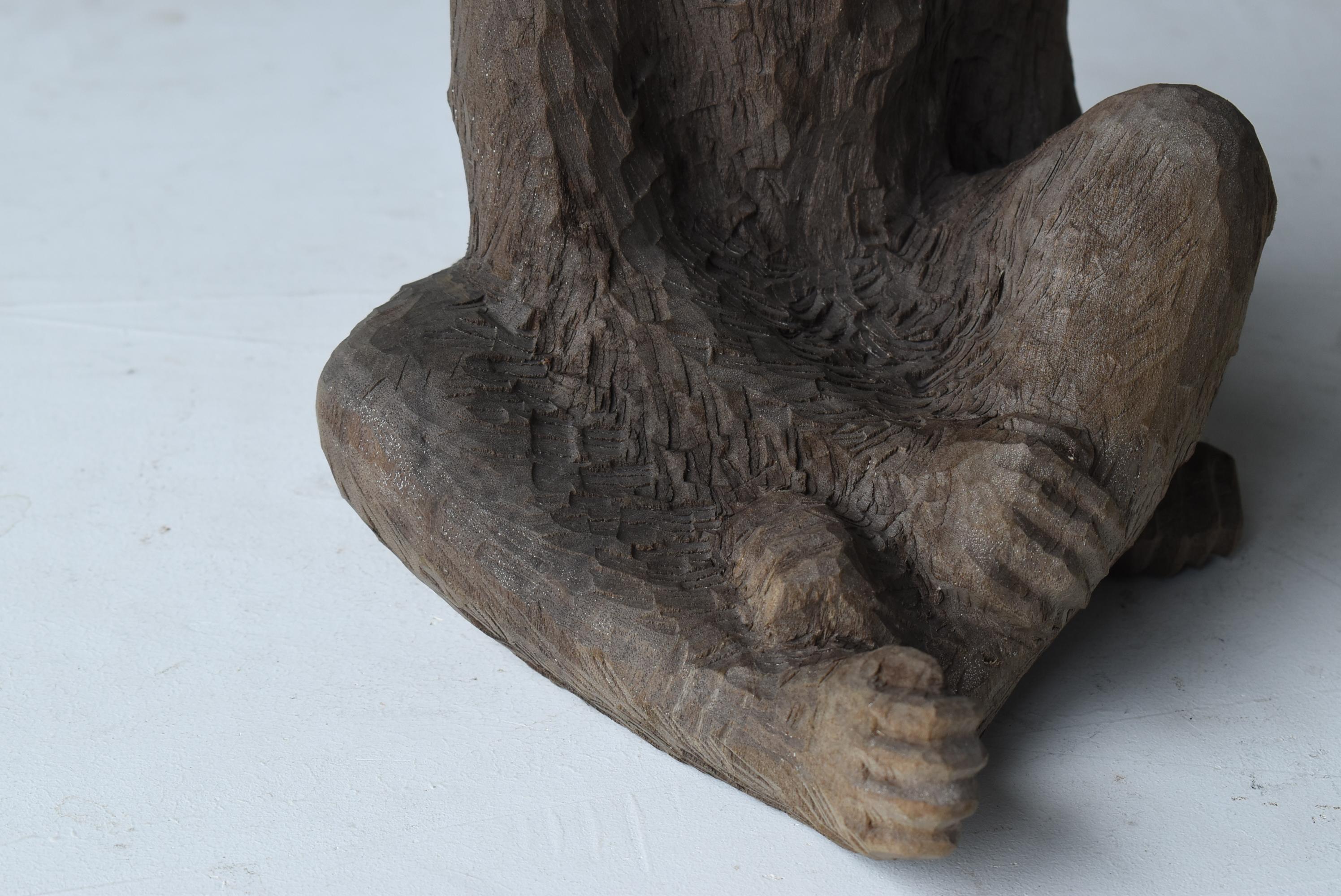 Cedar Japanese Old Wood Carving Monkey 1950s-1970s / Sculpture Wabisabi