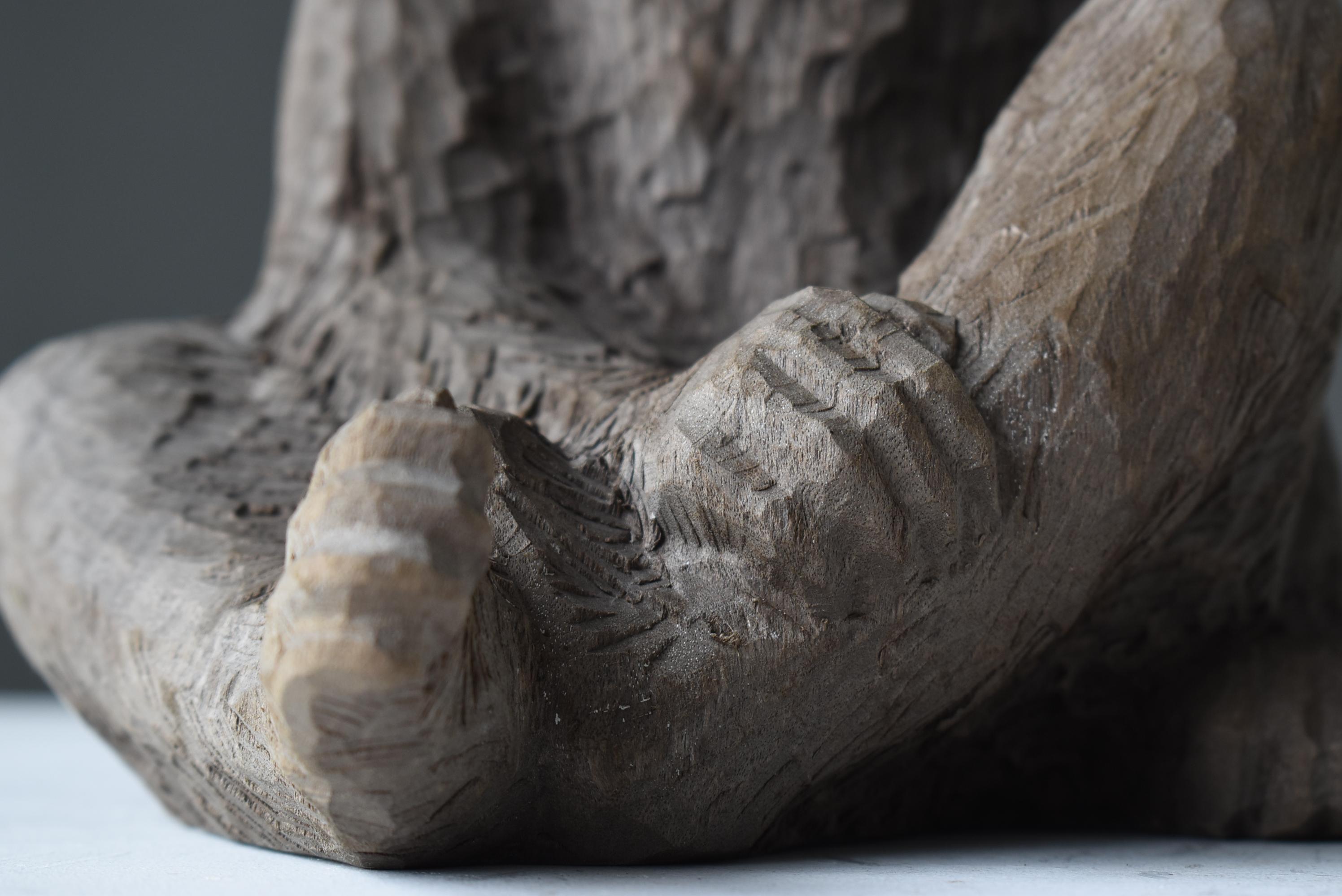 Japanese Old Wood Carving Monkey 1950s-1970s / Sculpture Wabisabi 1