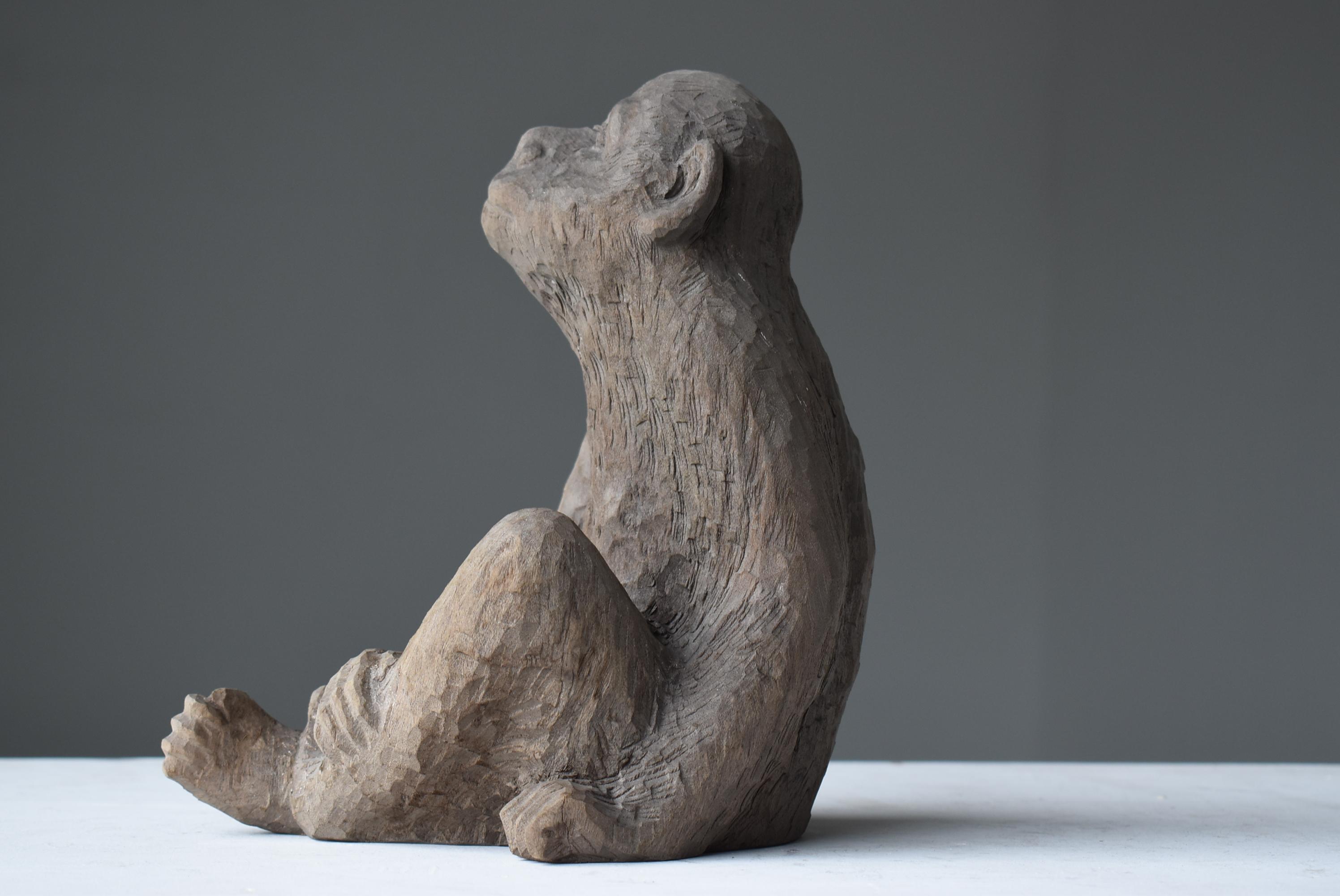 Japanese Old Wood Carving Monkey 1950s-1970s / Sculpture Wabisabi 2