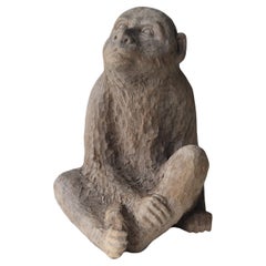 Japanese Old Wood Carving Monkey 1950s-1970s / Sculpture Wabisabi
