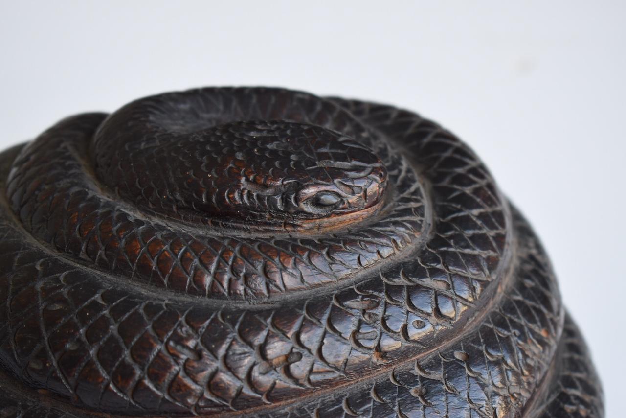 Japanese Old Wood Carving Snake 1860s-1920s / Antique Figurine Wooden Sculpture 7