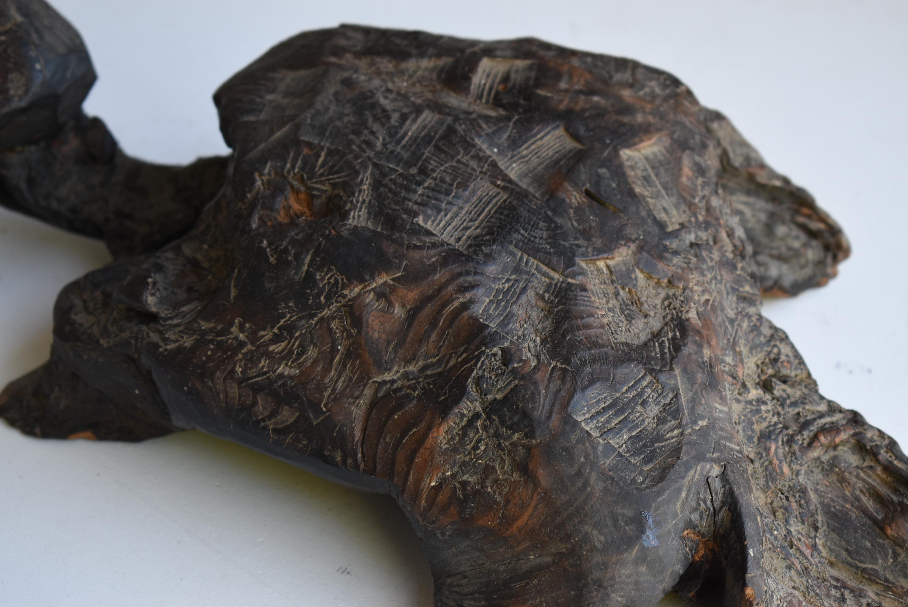 Japanese Old Wood Carving Turtle 1800s-1900s/Antique Art Wabisabi 4