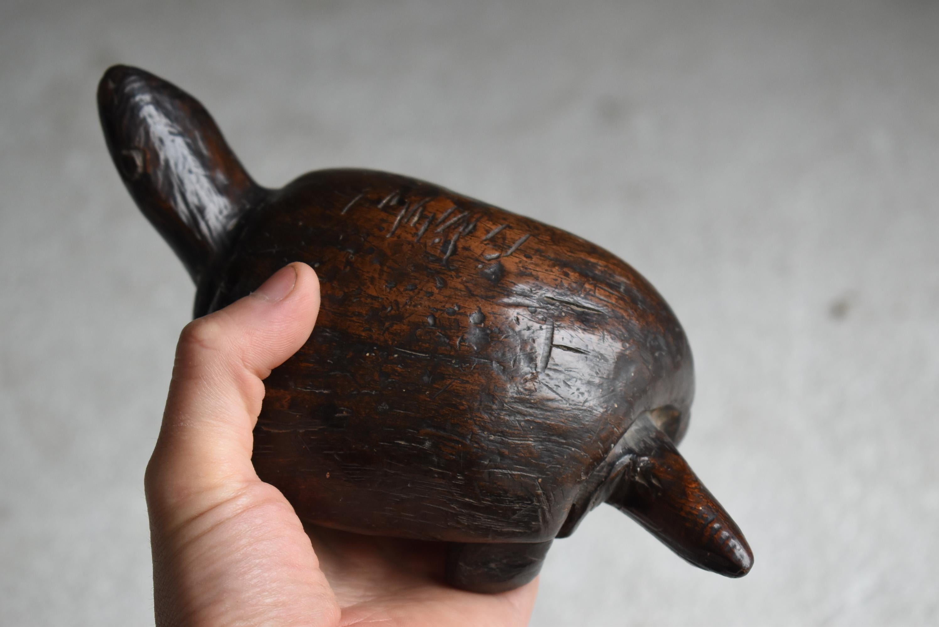 Japanese Old Wood Carving Turtle 1900s-1920s/Antique Figurine Sculpture Fork Art 5