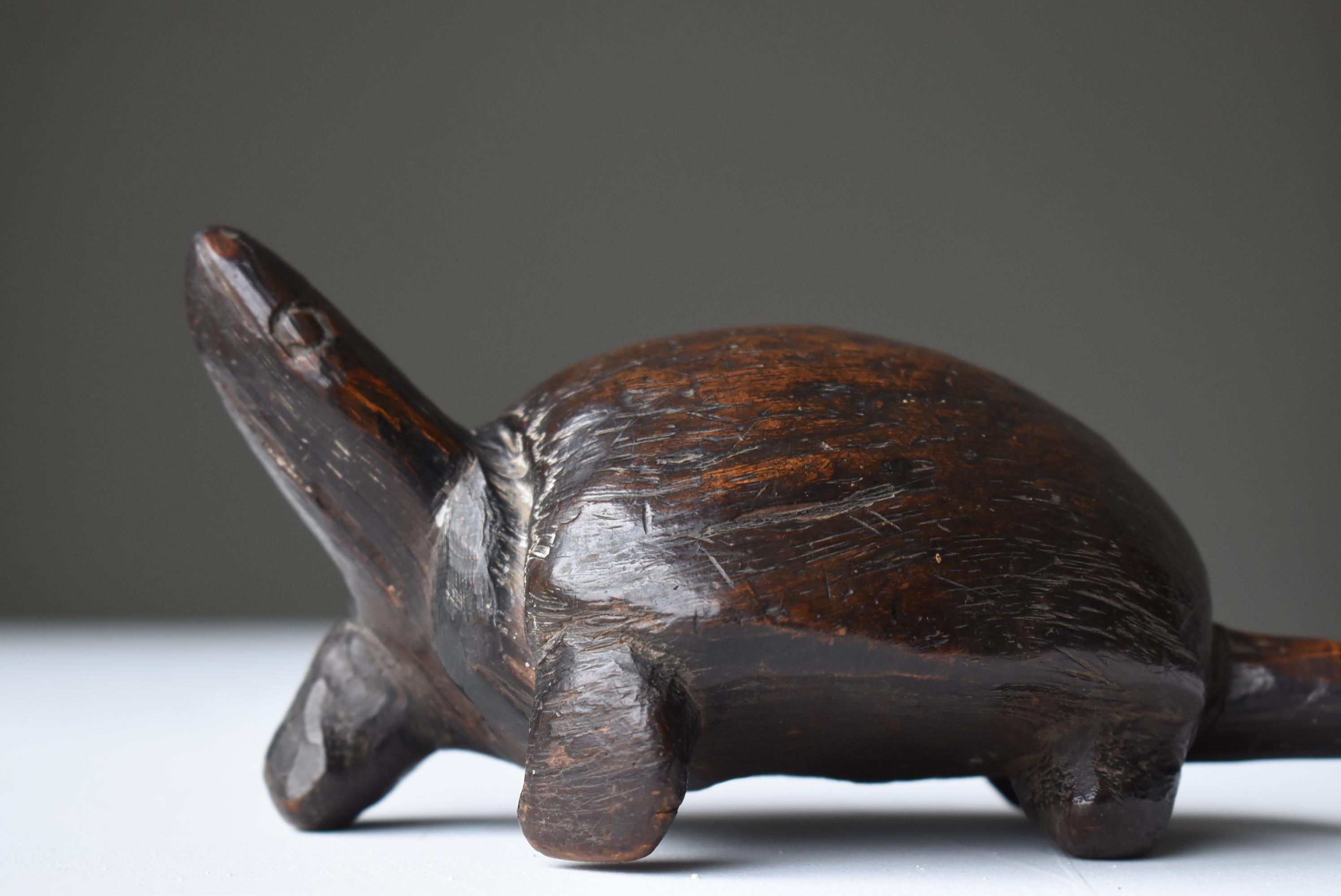 Meiji Japanese Old Wood Carving Turtle 1900s-1920s/Antique Figurine Sculpture Fork Art