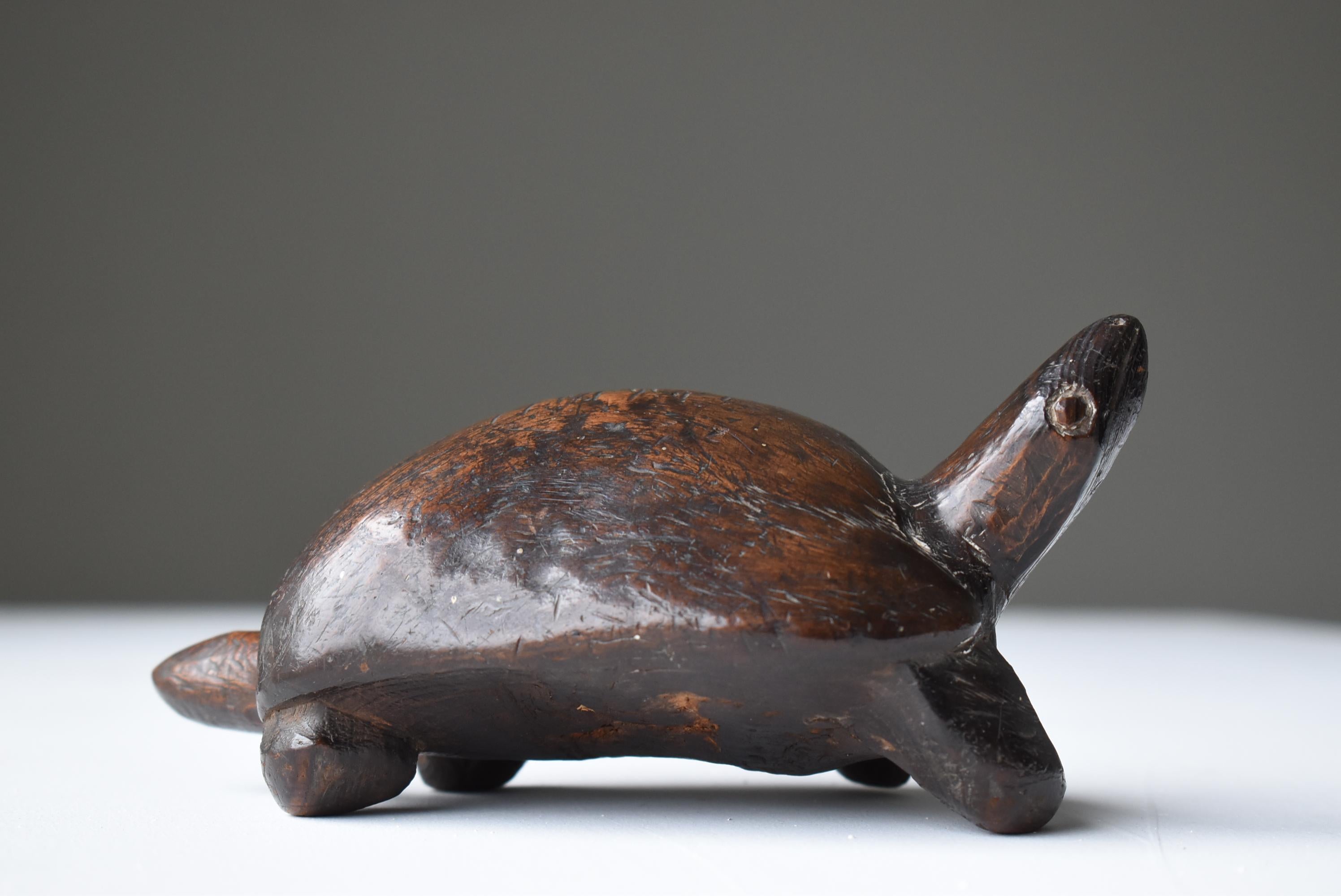 20th Century Japanese Old Wood Carving Turtle 1900s-1920s/Antique Figurine Sculpture Fork Art