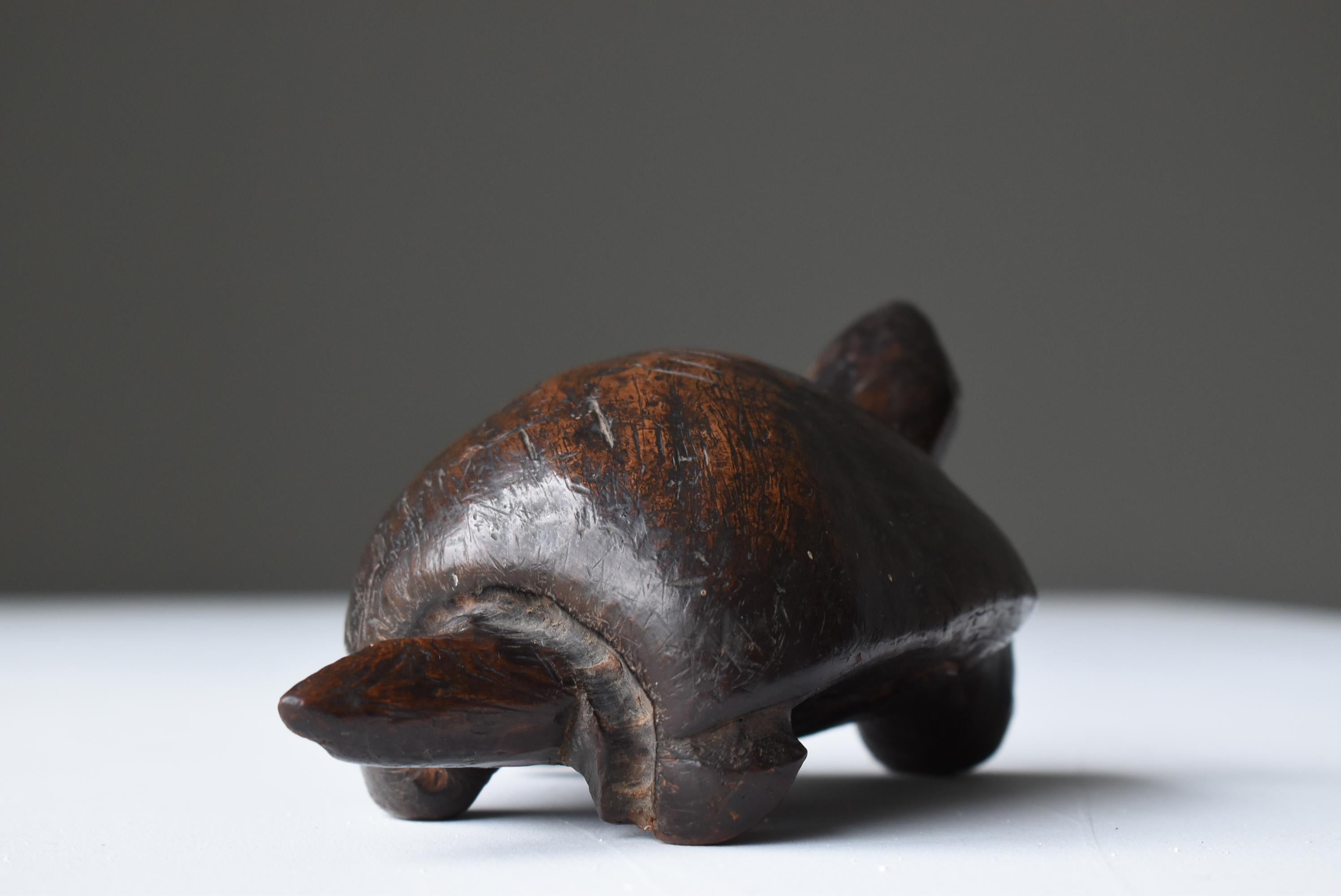 Japanese Old Wood Carving Turtle 1900s-1920s/Antique Figurine Sculpture Fork Art 1