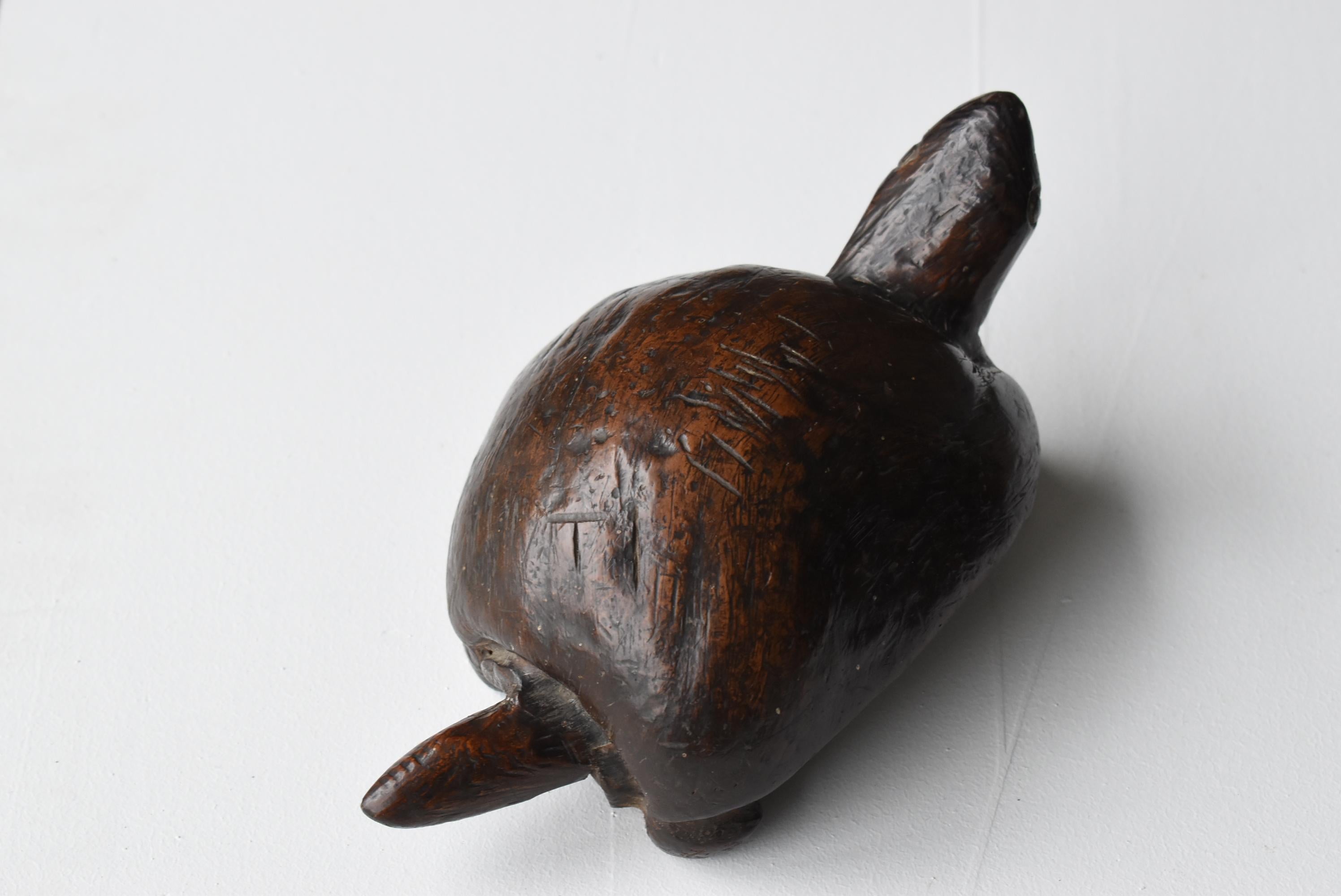 Japanese Old Wood Carving Turtle 1900s-1920s/Antique Figurine Sculpture Fork Art 2