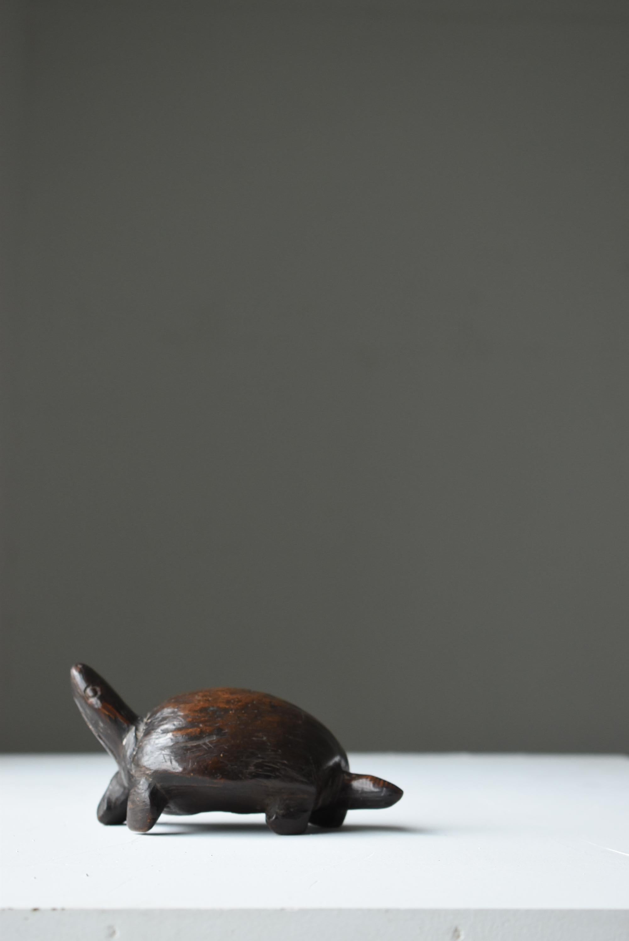 Japanese Old Wood Carving Turtle 1900s-1920s/Antique Figurine Sculpture Fork Art 4