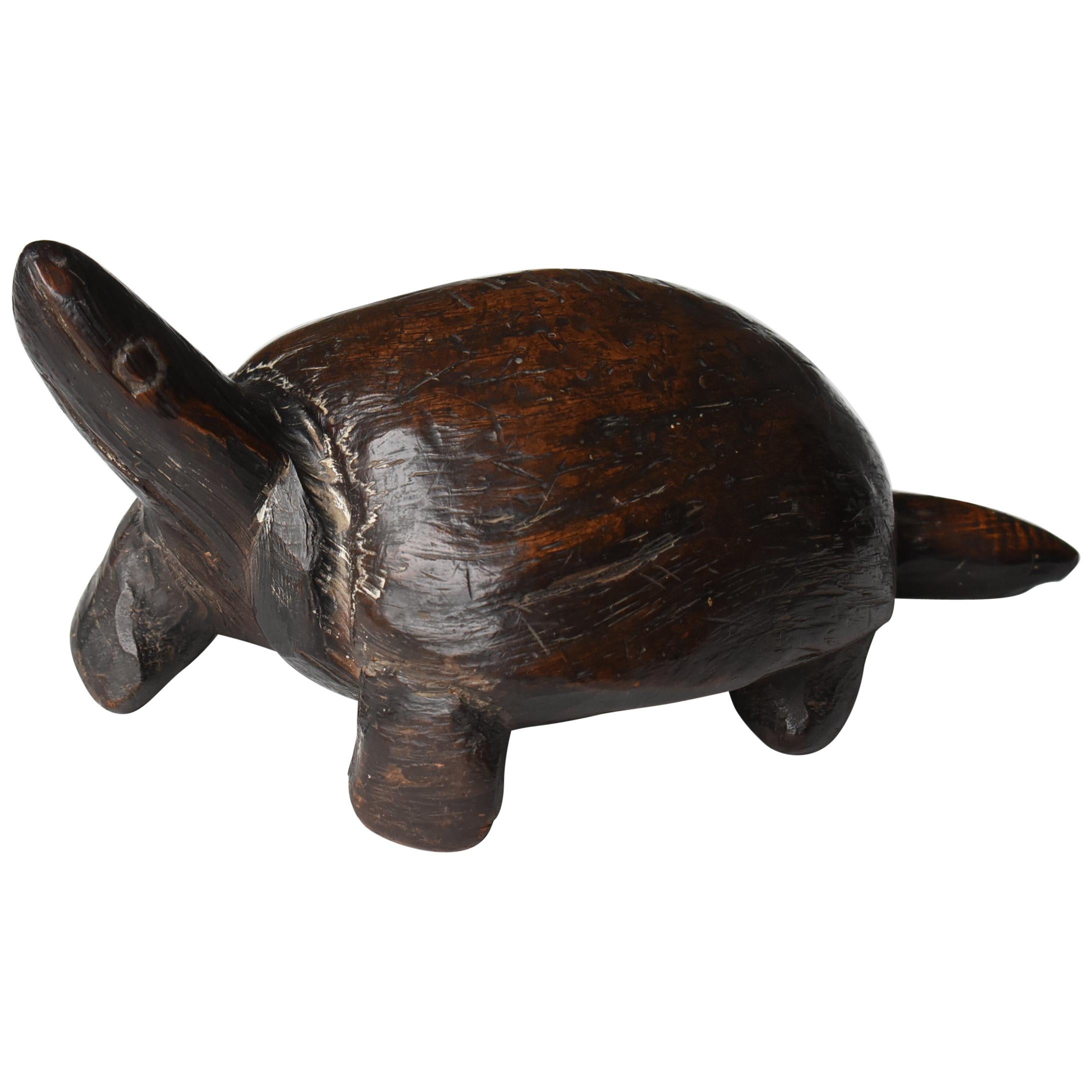 Japanese Old Wood Carving Turtle 1900s-1920s/Antique Figurine Sculpture Fork Art